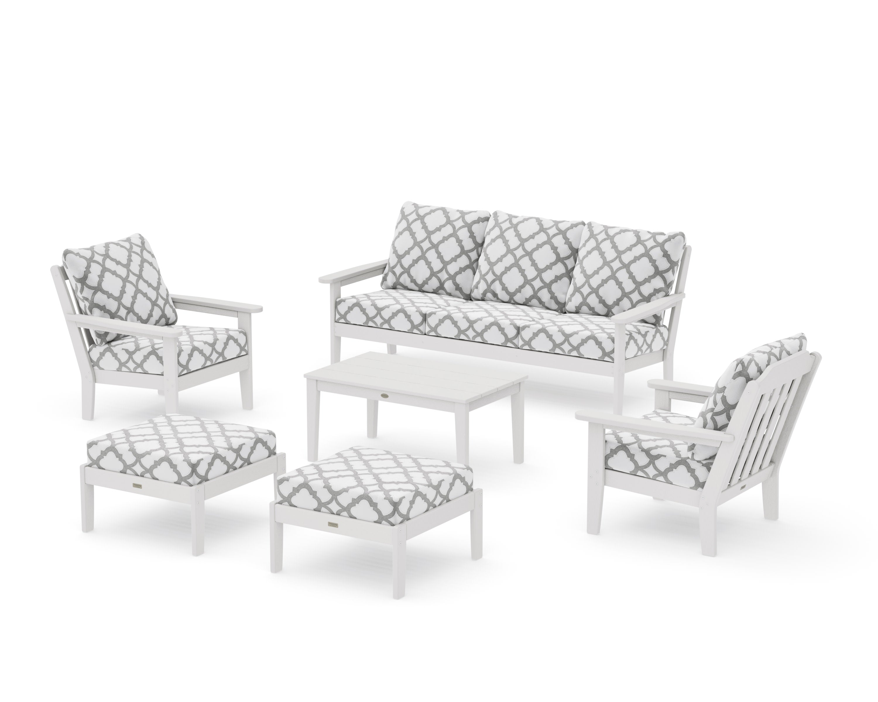 Cottage 6-Piece Lounge Sofa Set in Vintage White / Trellis Grey Mist