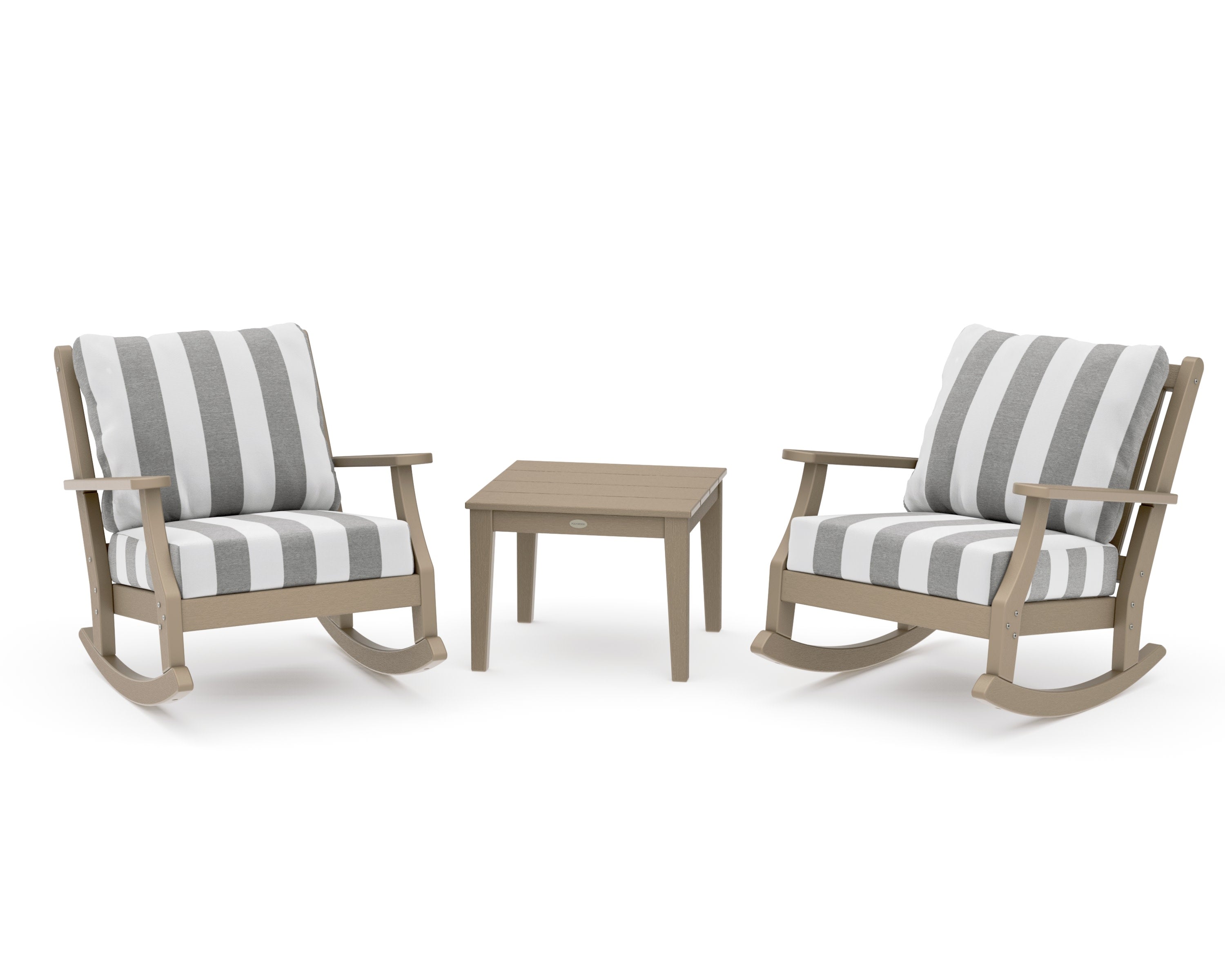 Wovendale 3-Piece Deep Seating Rocker Set in Vintage Sahara / Cabana Stripe Grey Mist