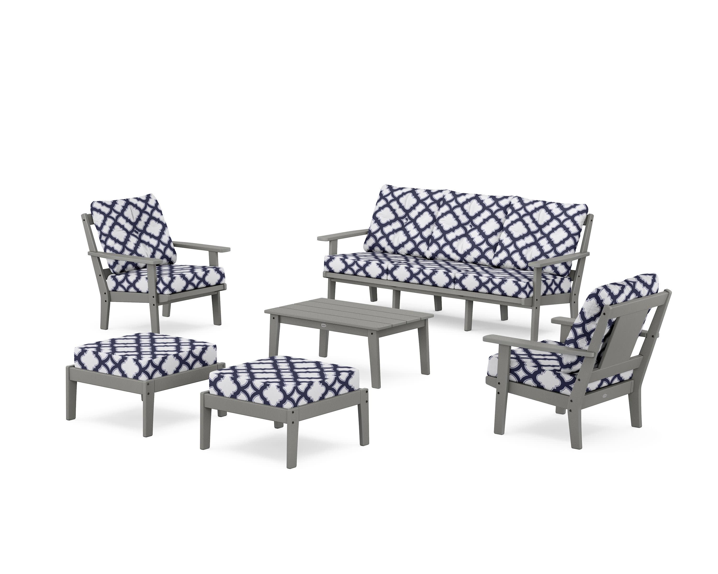 Prairie 6-Piece Lounge Sofa Set in Slate Grey / Trellis Navy