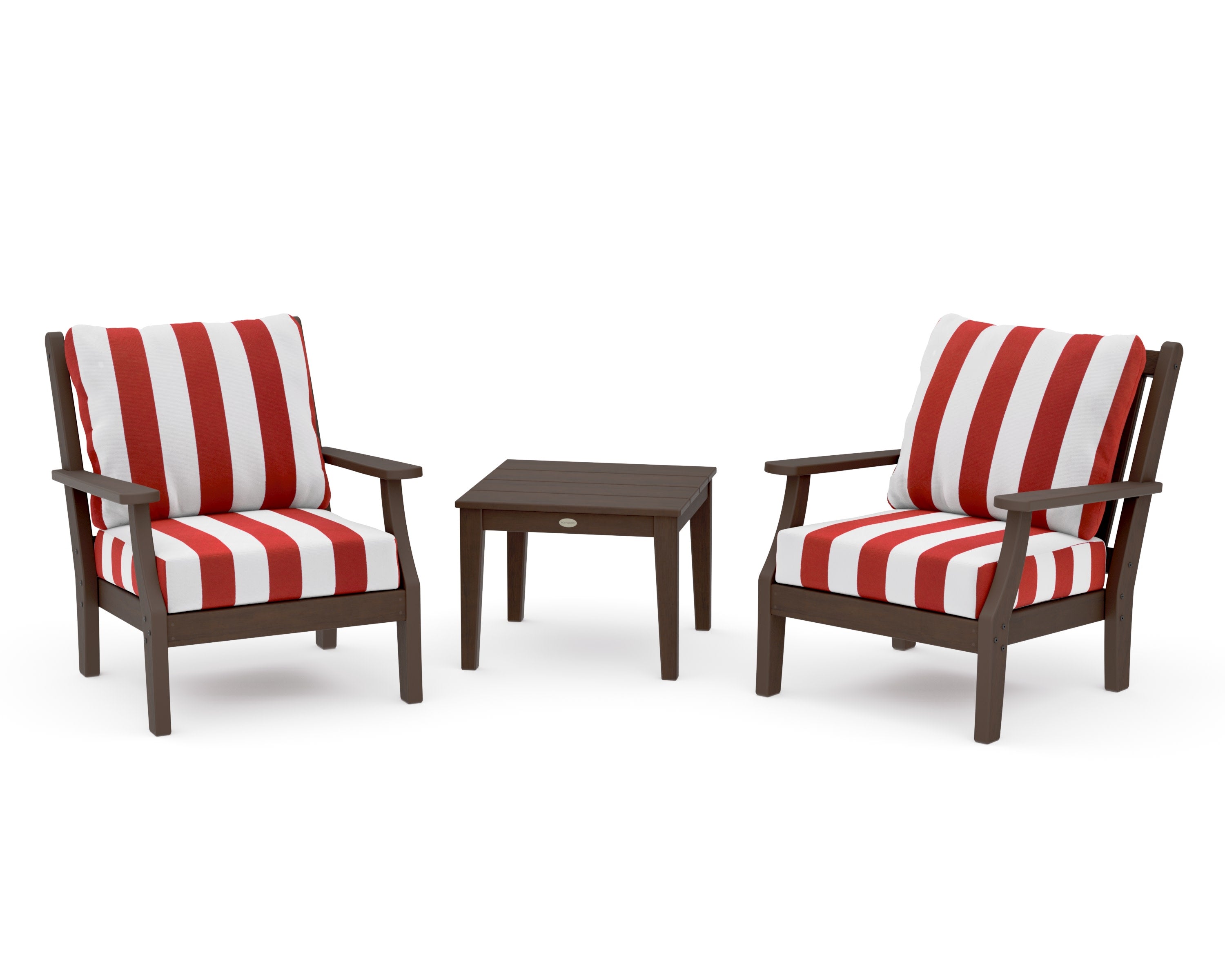 Wovendale 3-Piece Deep Seating Set in Kona / Cabana Stripe Crimson