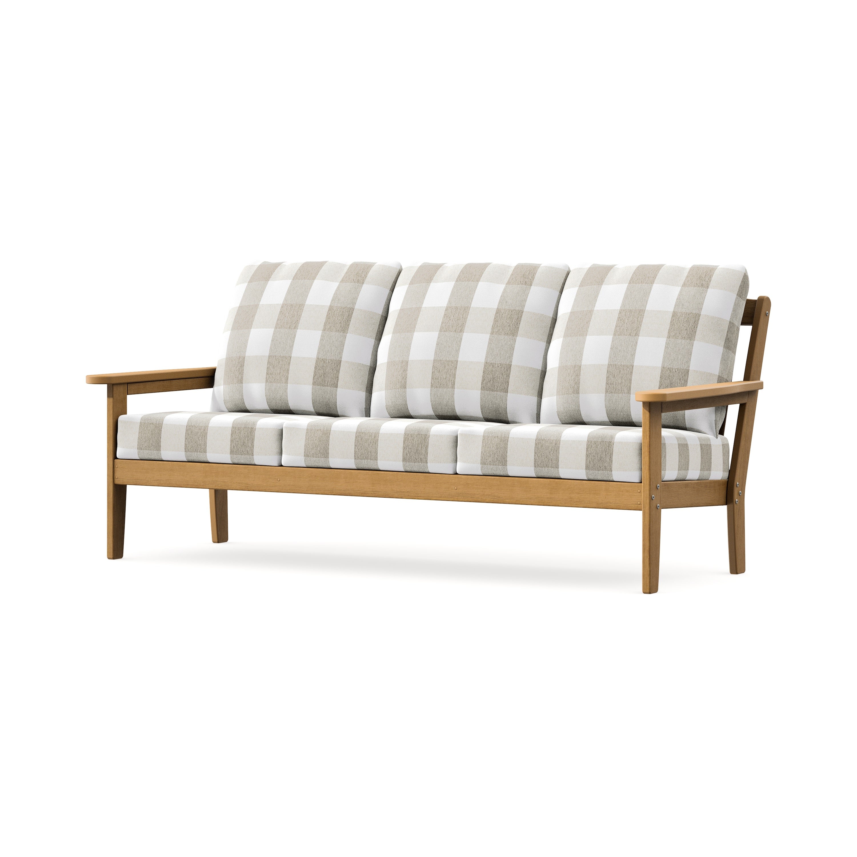 Cottage Deep Seating Sofa in Natural / Buffalo Plaid Dune Burlap
