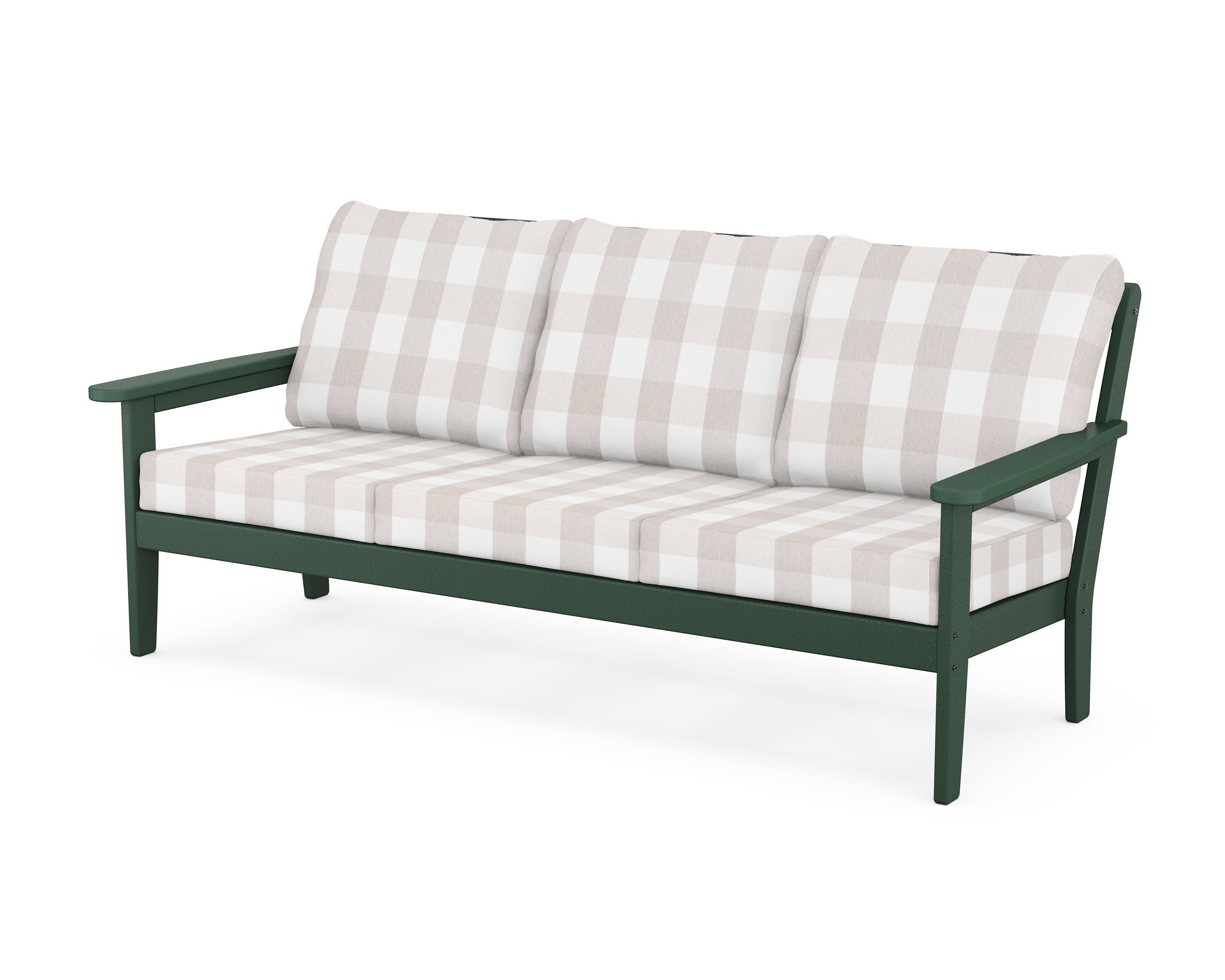Cottage Deep Seating Sofa in Green / Buffalo Plaid Dune Burlap