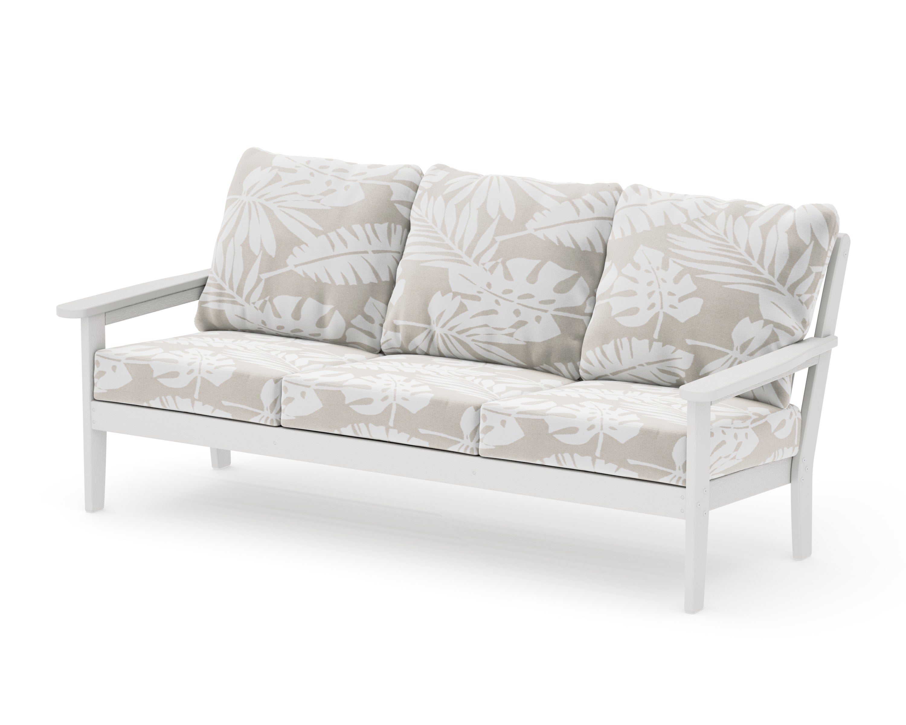 Cottage Deep Seating Sofa in Vintage White / Leaf Dune Burlap