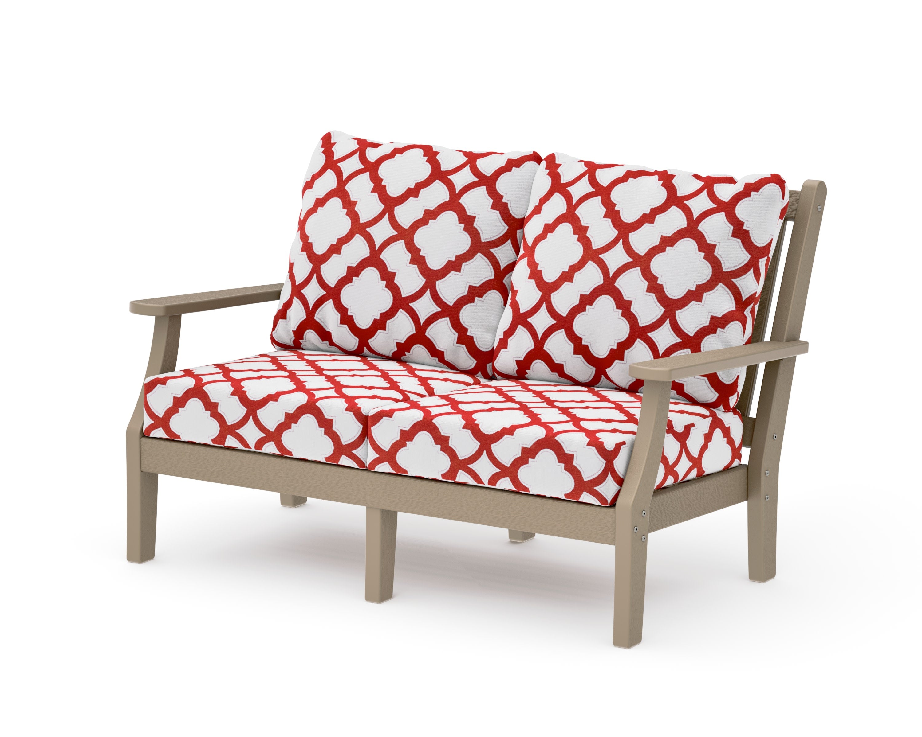 Wovendale Deep Seating Loveseat in Vintage Sahara / Trellis Crimson