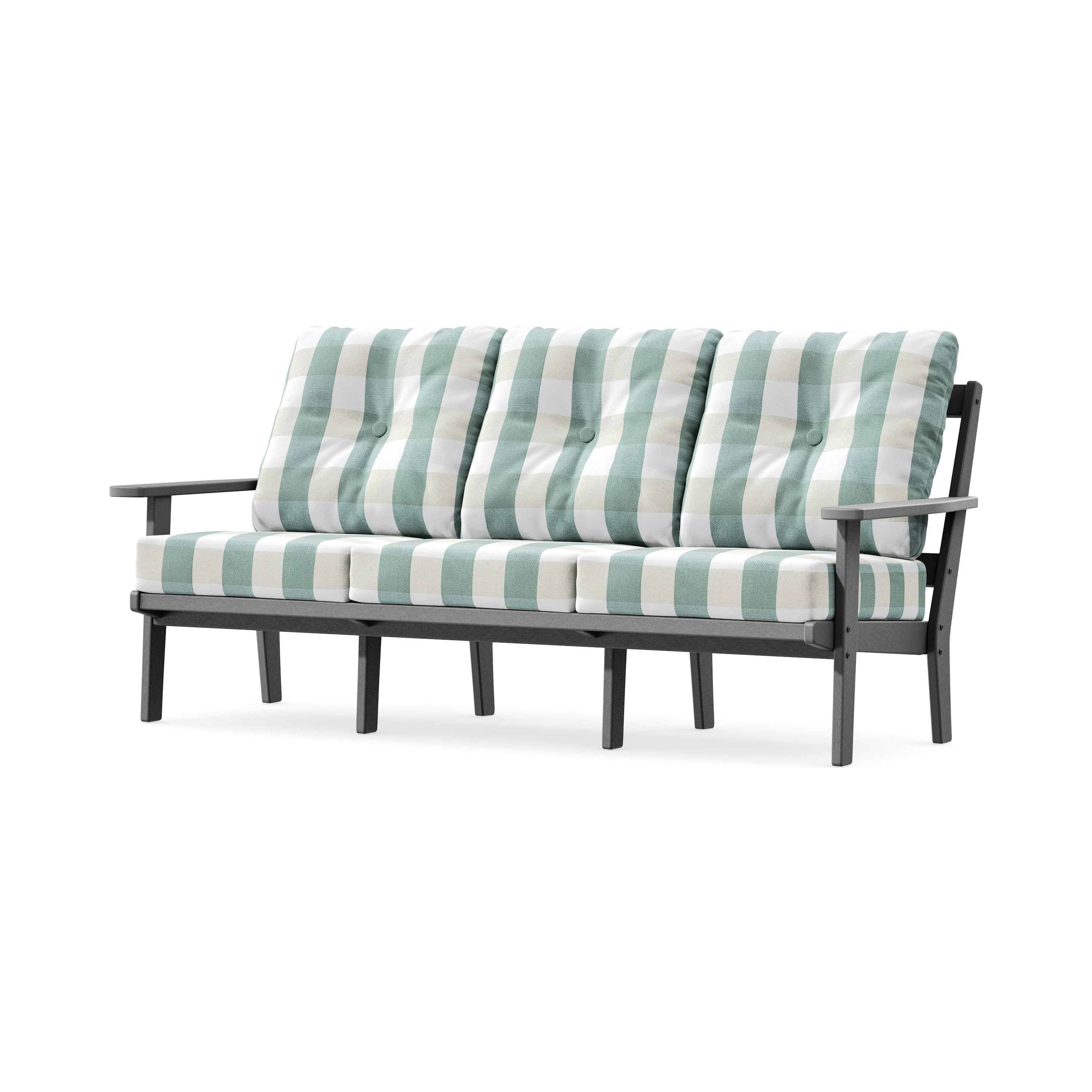 PrairieDeep Seating Sofa in Slate Grey / Buffalo Plaid Glacier Spa