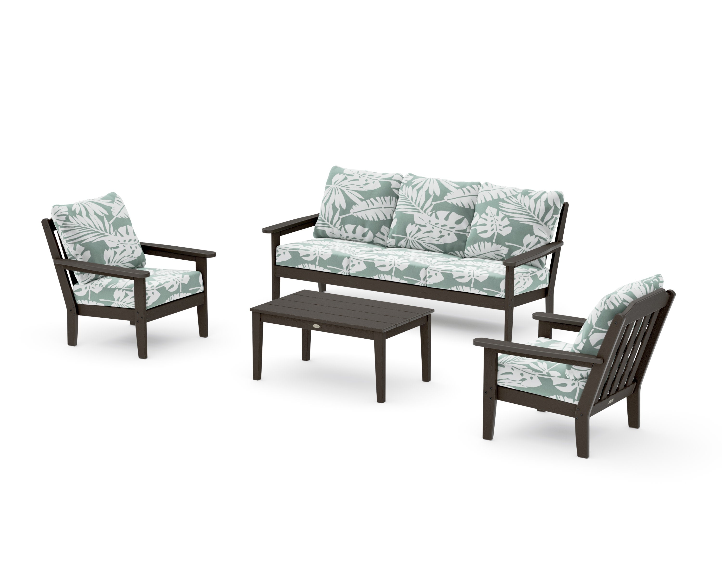 Cottage 4-Piece Deep Seating Set with Sofa in Vintage Coffee / Leaf Glacier Spa