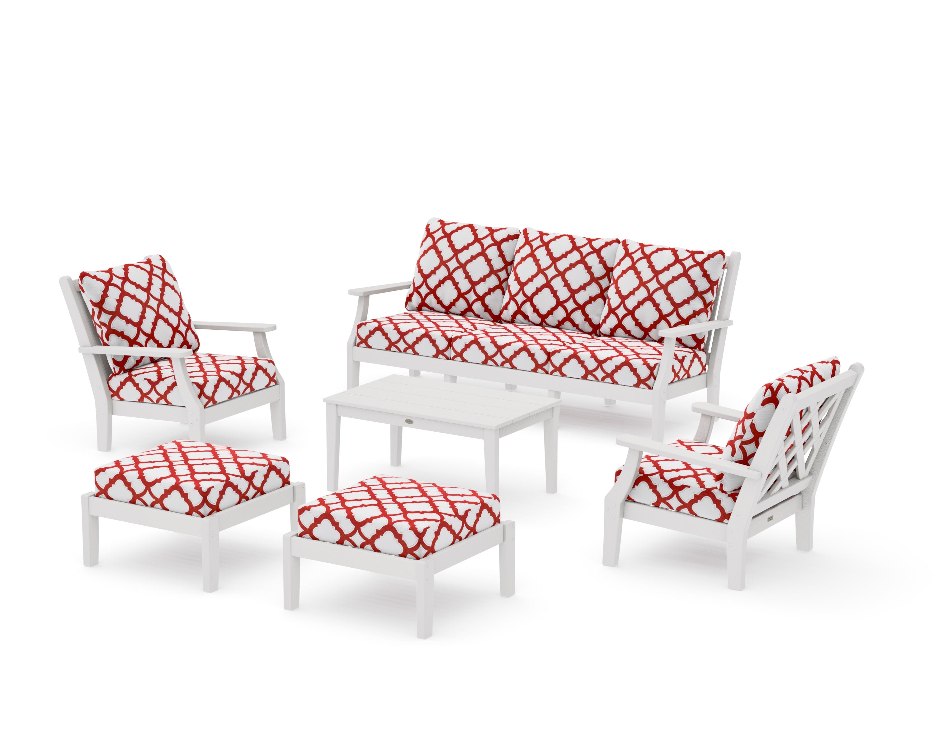 Wovendale 6-Piece Lounge Sofa Set in Vintage White / Trellis Crimson