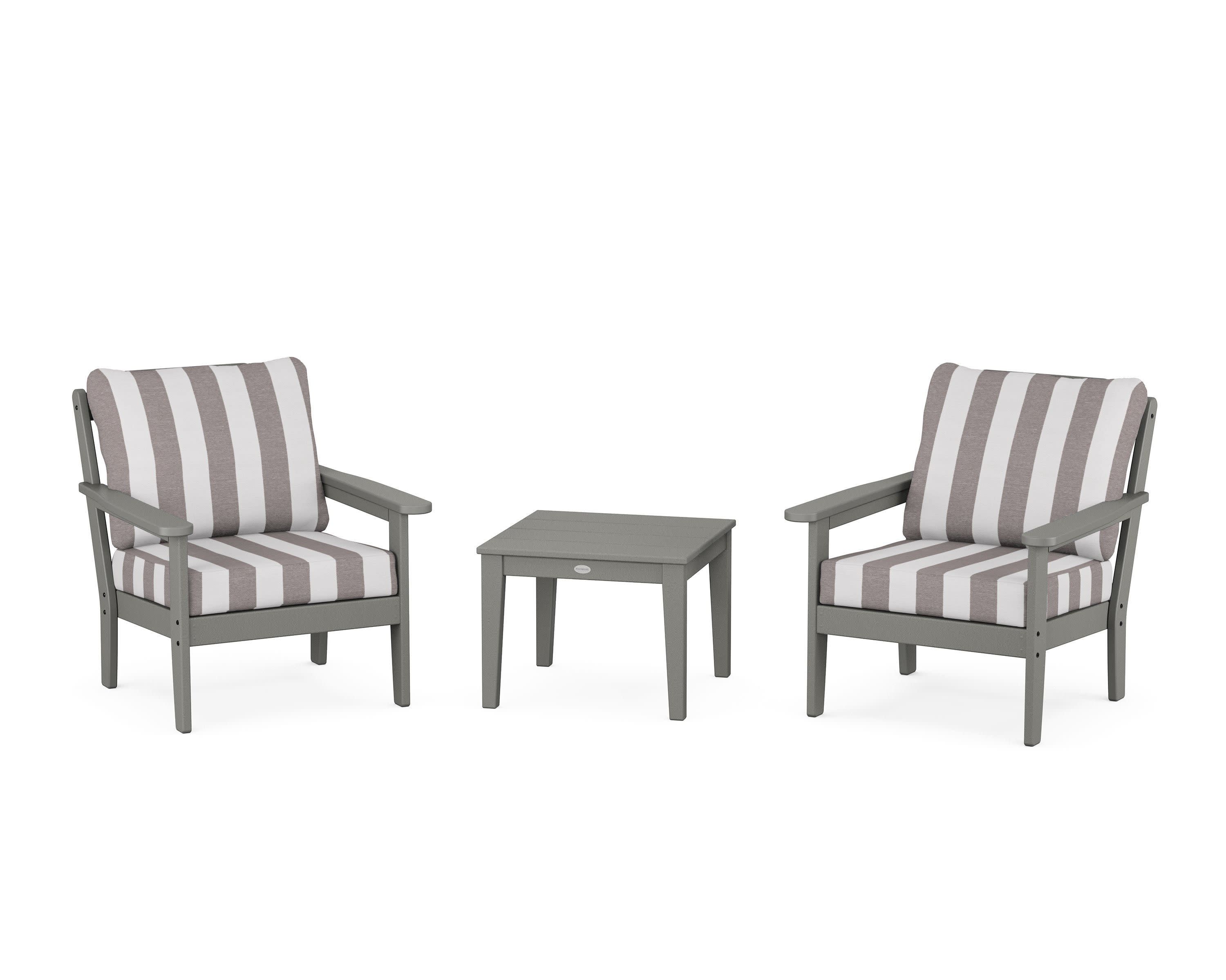 Cottage 3-Piece Deep Seating Set in Slate Grey / Cabana Stripe Grey Mist