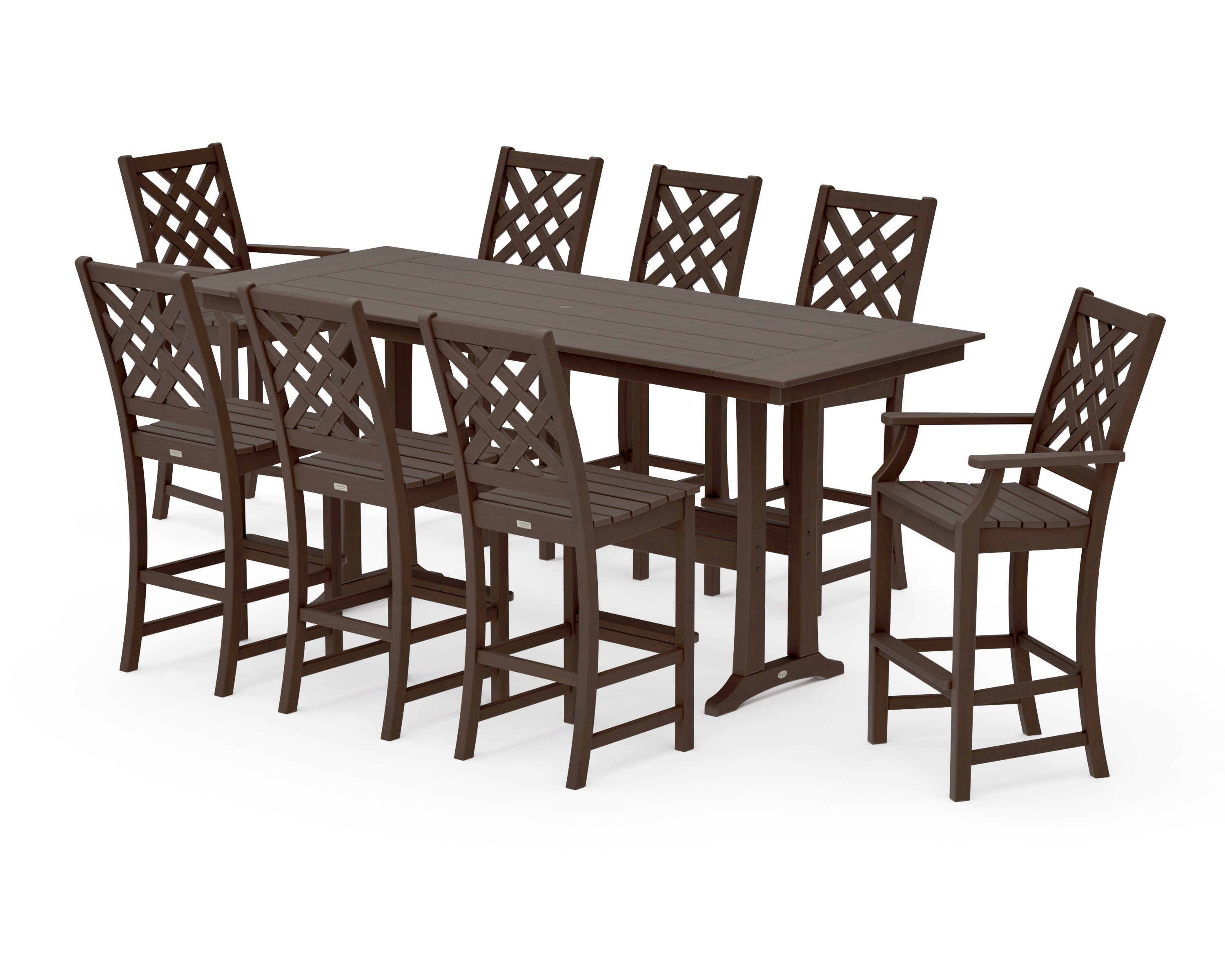 Wovendale 9-Piece Farmhouse Bar Set with Trestle Legs in Kona