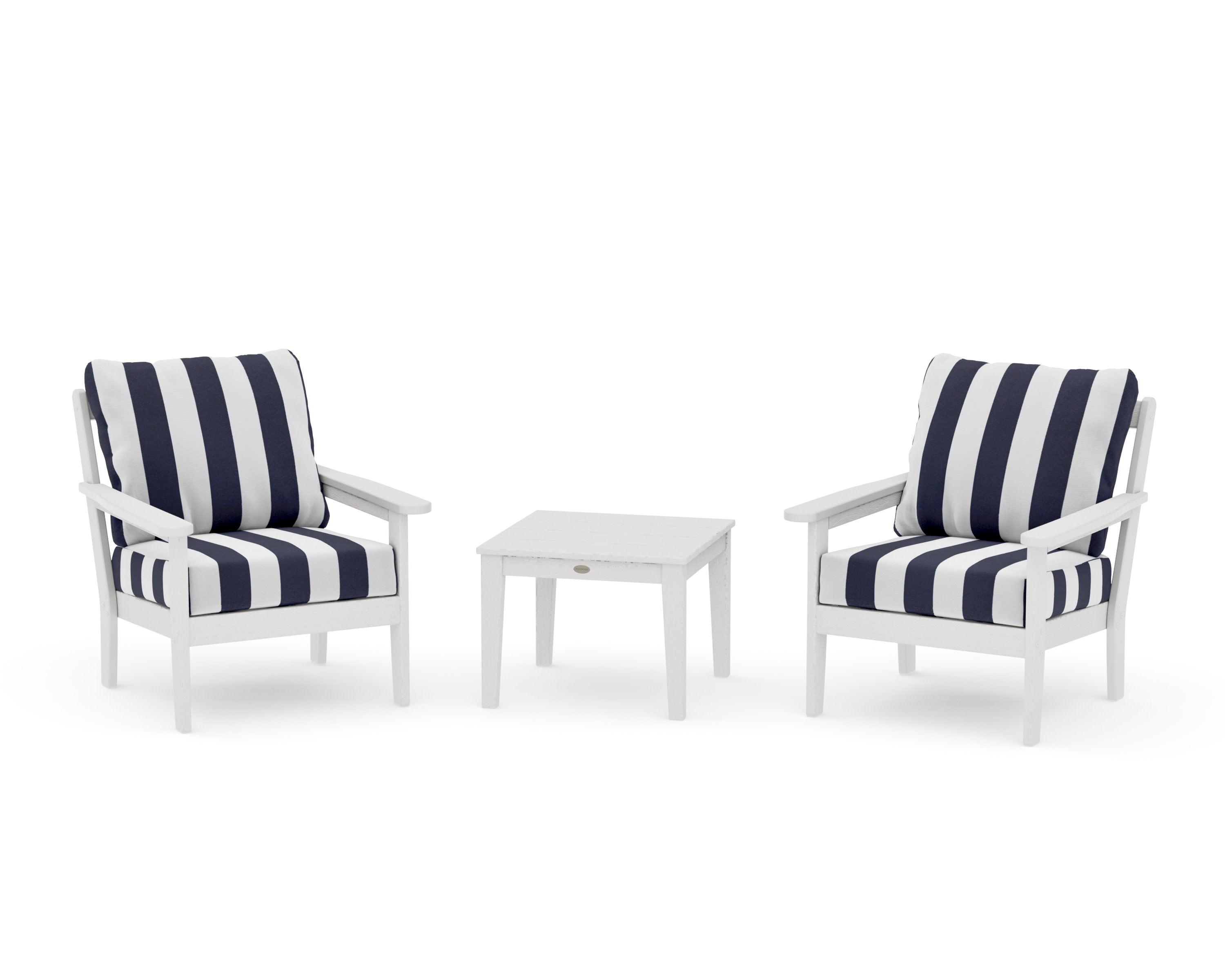 Cottage 3-Piece Deep Seating Set in Vintage White / Cabana Stripe Navy