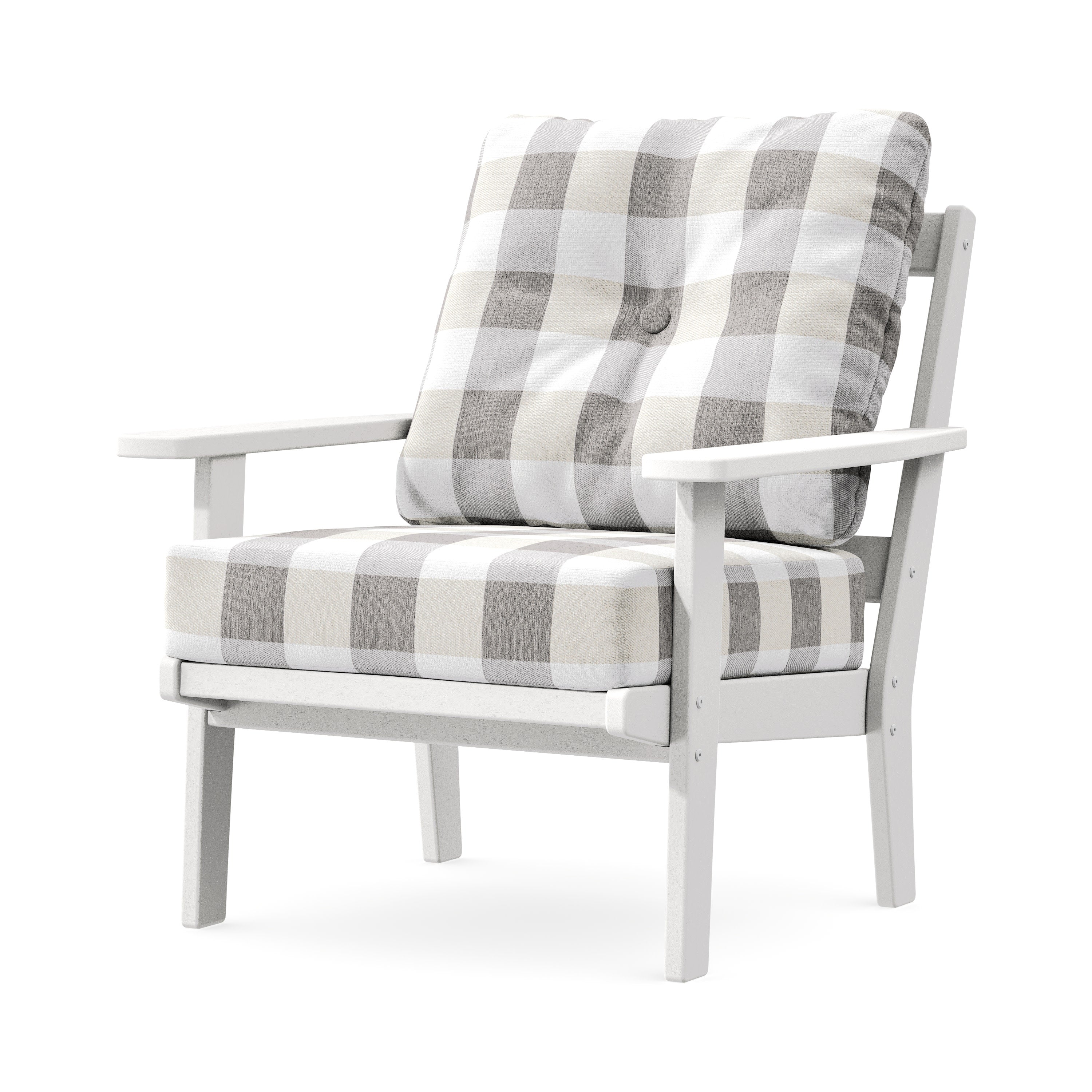 Prairie Deep Seating Chair in White / Buffalo Plaid Grey Mist