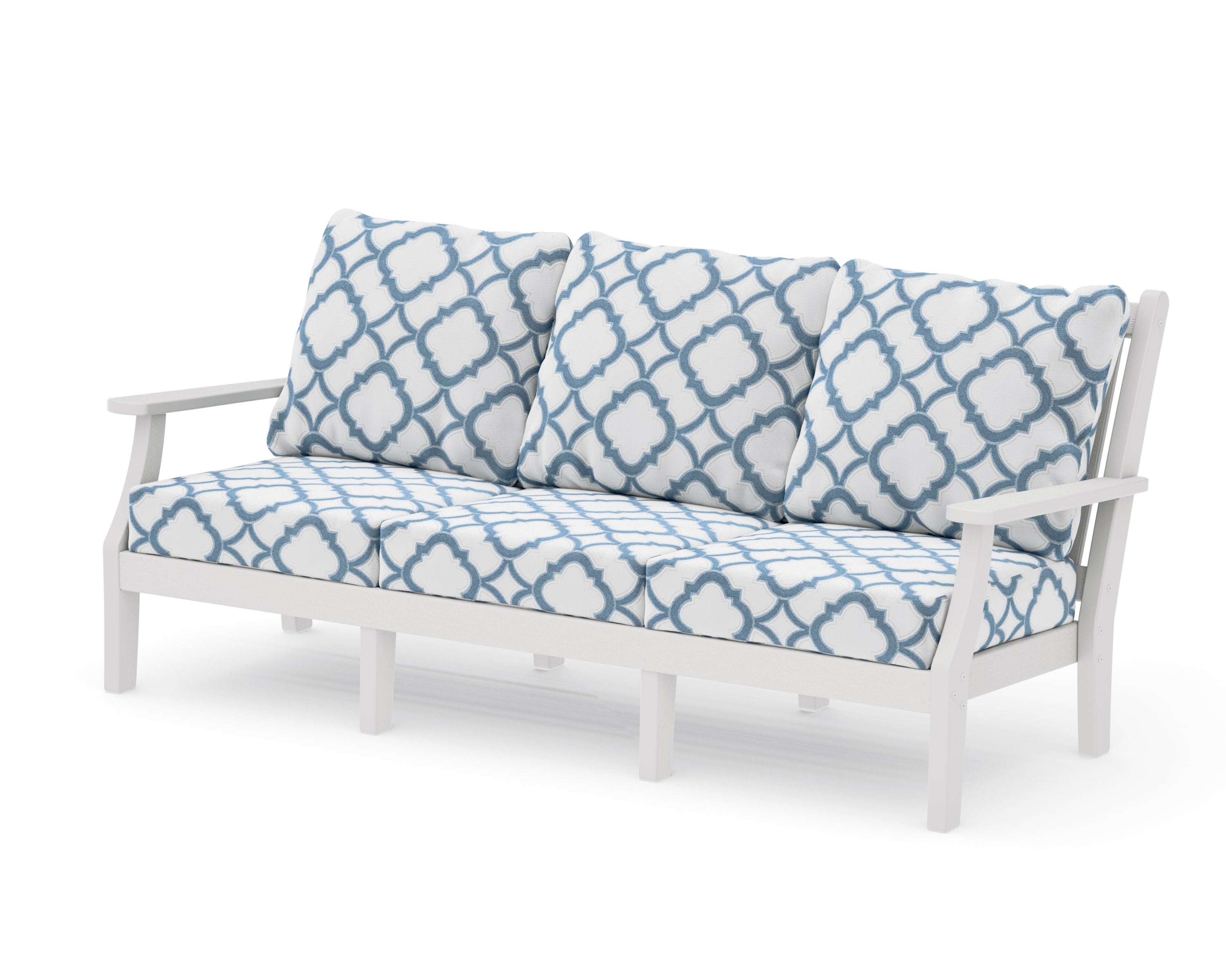 Wovendale Deep Seating Sofa in Vintage White / Trellis Sky Blue