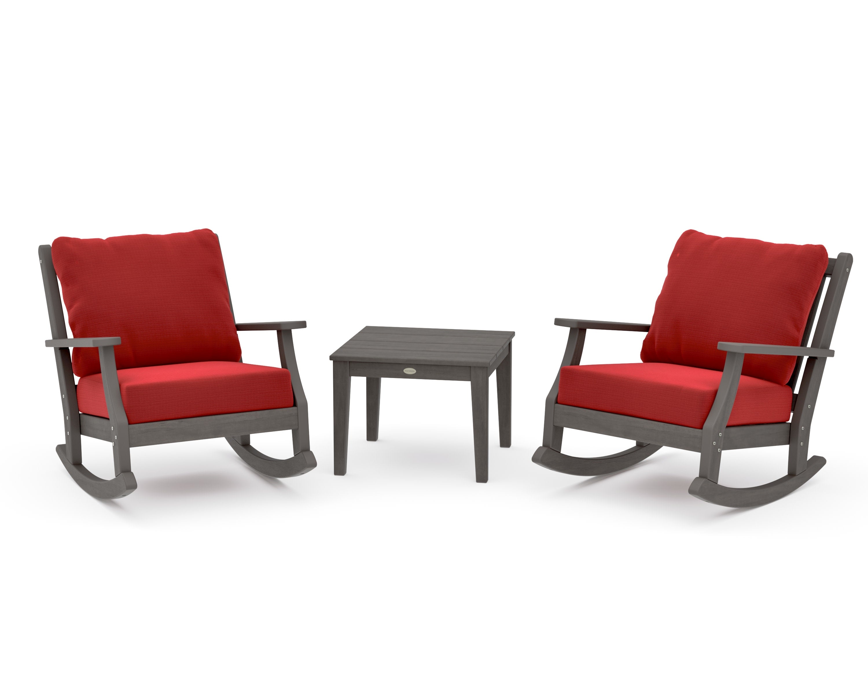 Wovendale 3-Piece Deep Seating Rocker Set in Driftwood / Crimson Linen