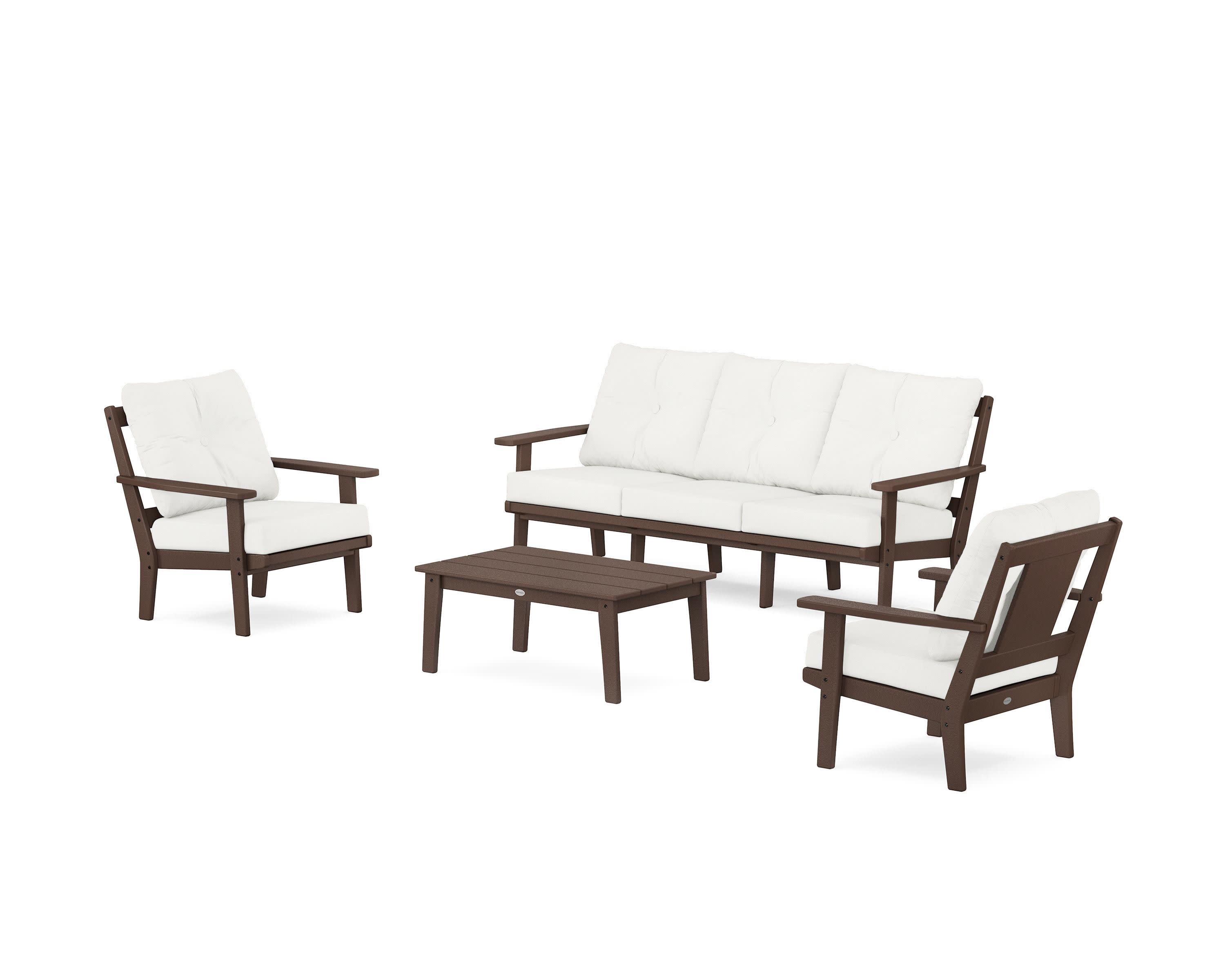 Prairie 4-Piece Deep Seating Set with Sofa in Mahogany / Natural Linen