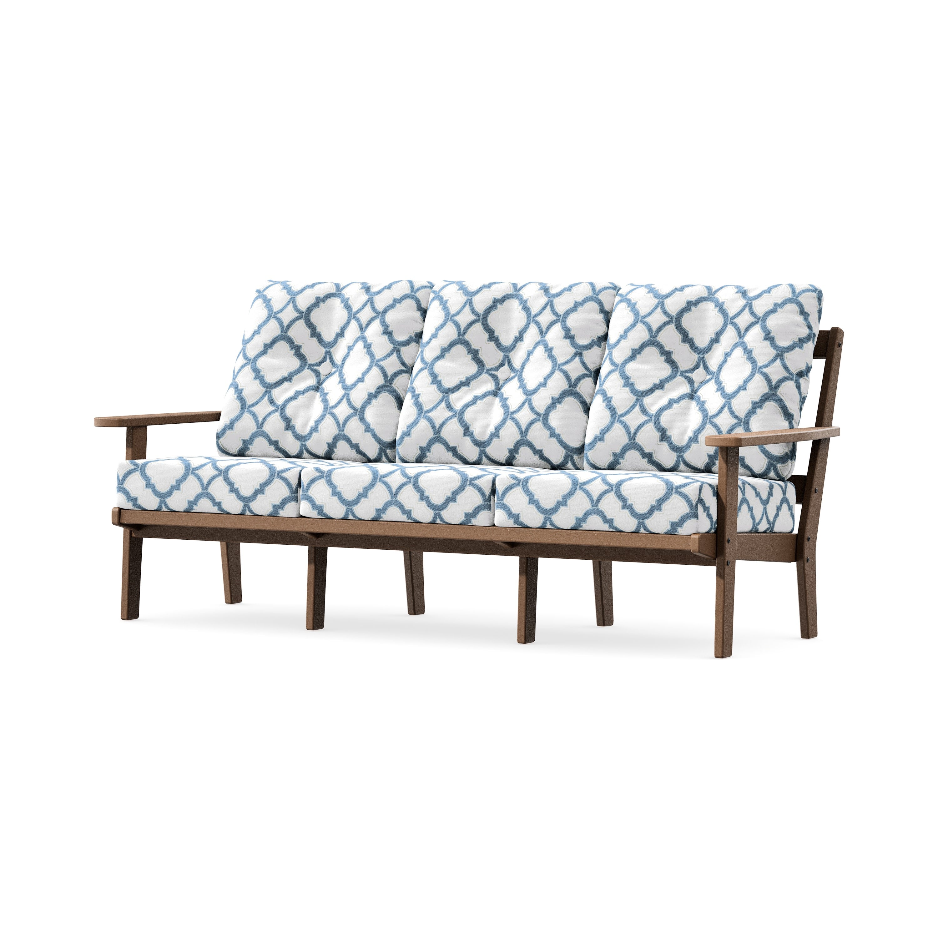 PrairieDeep Seating Sofa in Teak / Trellis Sky Blue