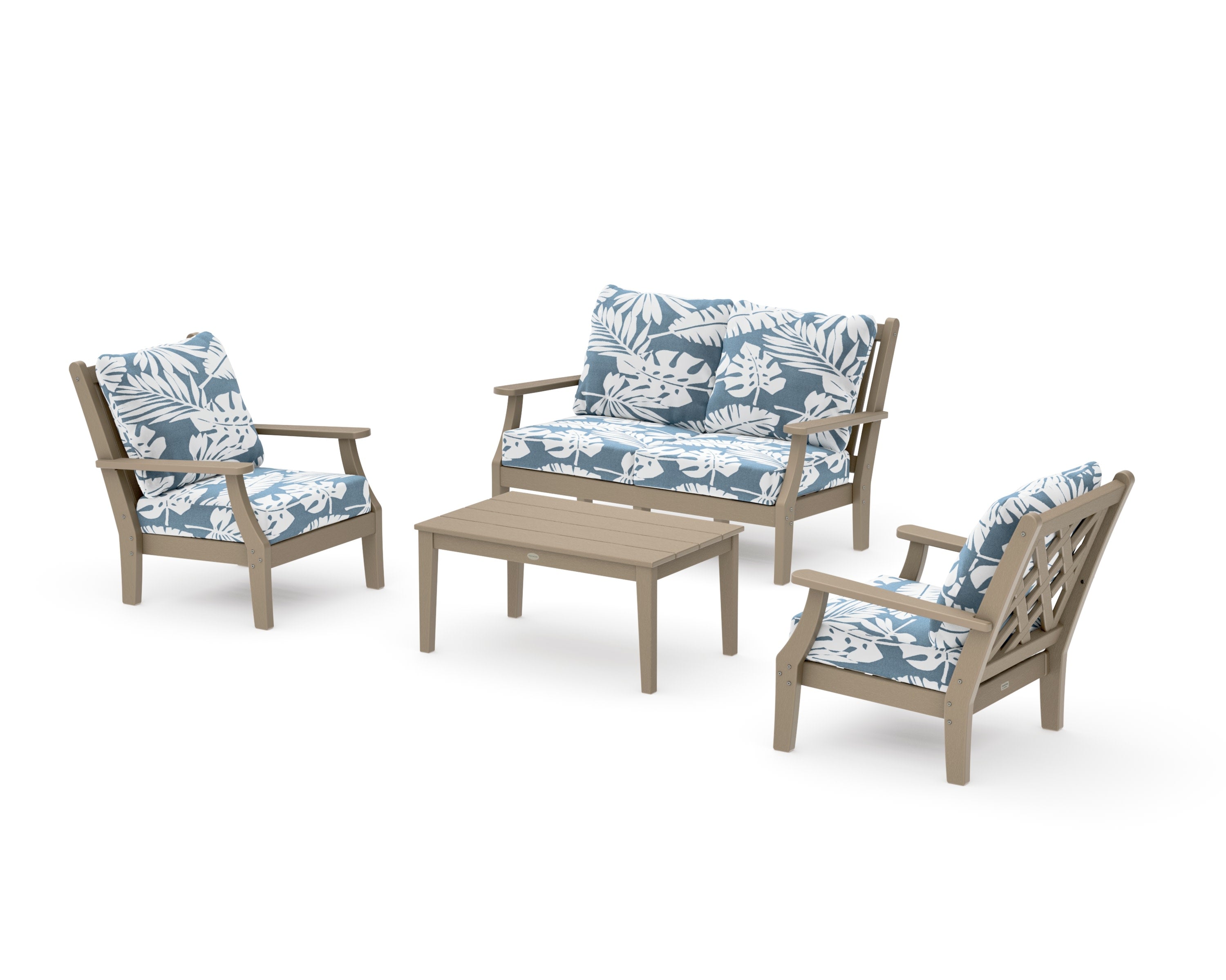 Wovendale 4-Piece Deep Seating Set with Loveseat in Vintage Sahara / Leaf Sky Blue
