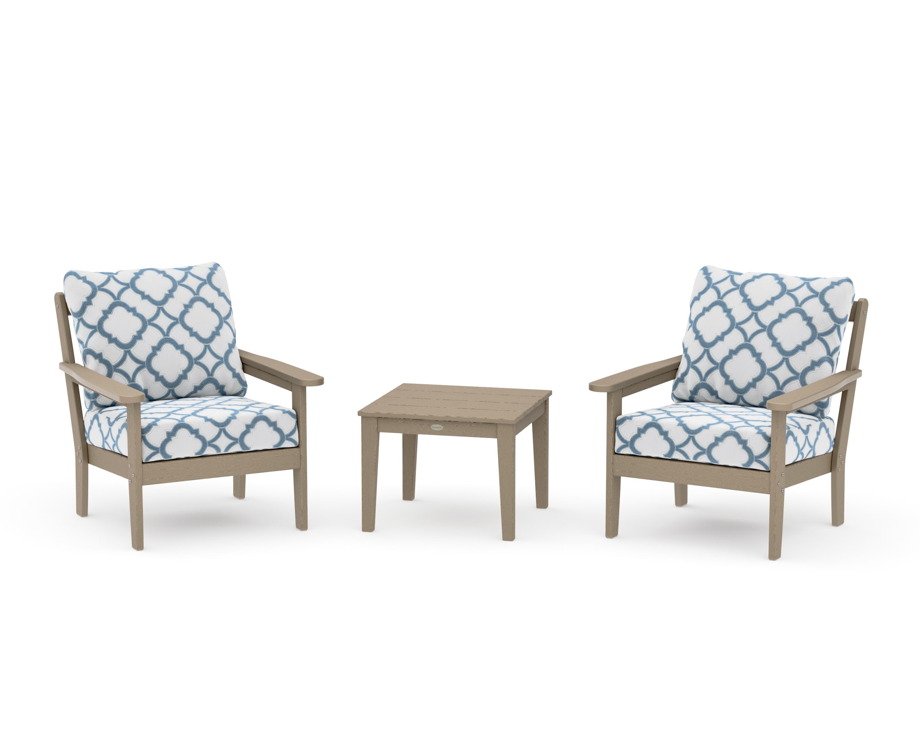 Cottage 3-Piece Deep Seating Set in Vintage Sahara / Trellis Sky Blue