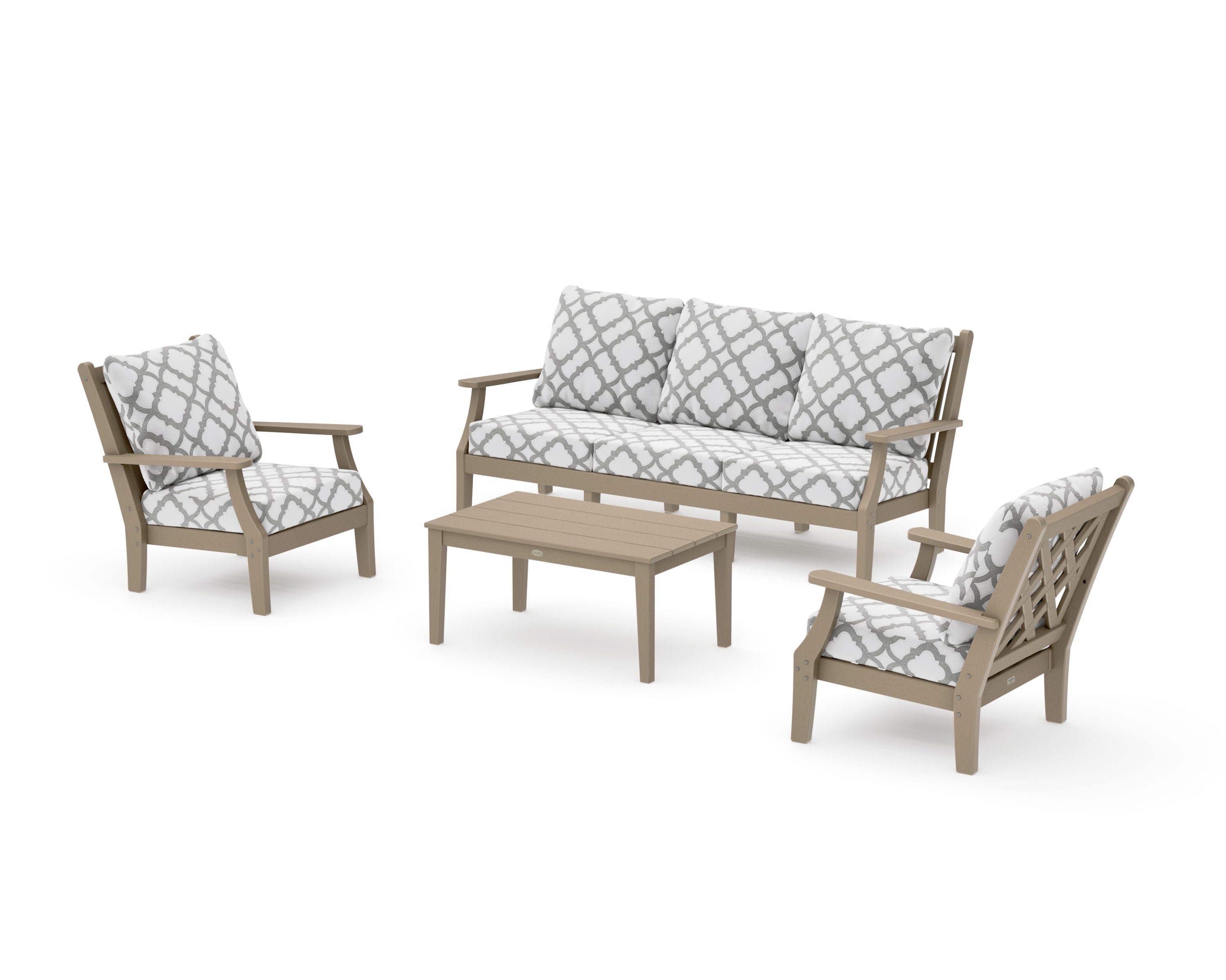 Wovendale 4-Piece Deep Seating Set with Sofa in Vintage Sahara / Trellis Grey Mist