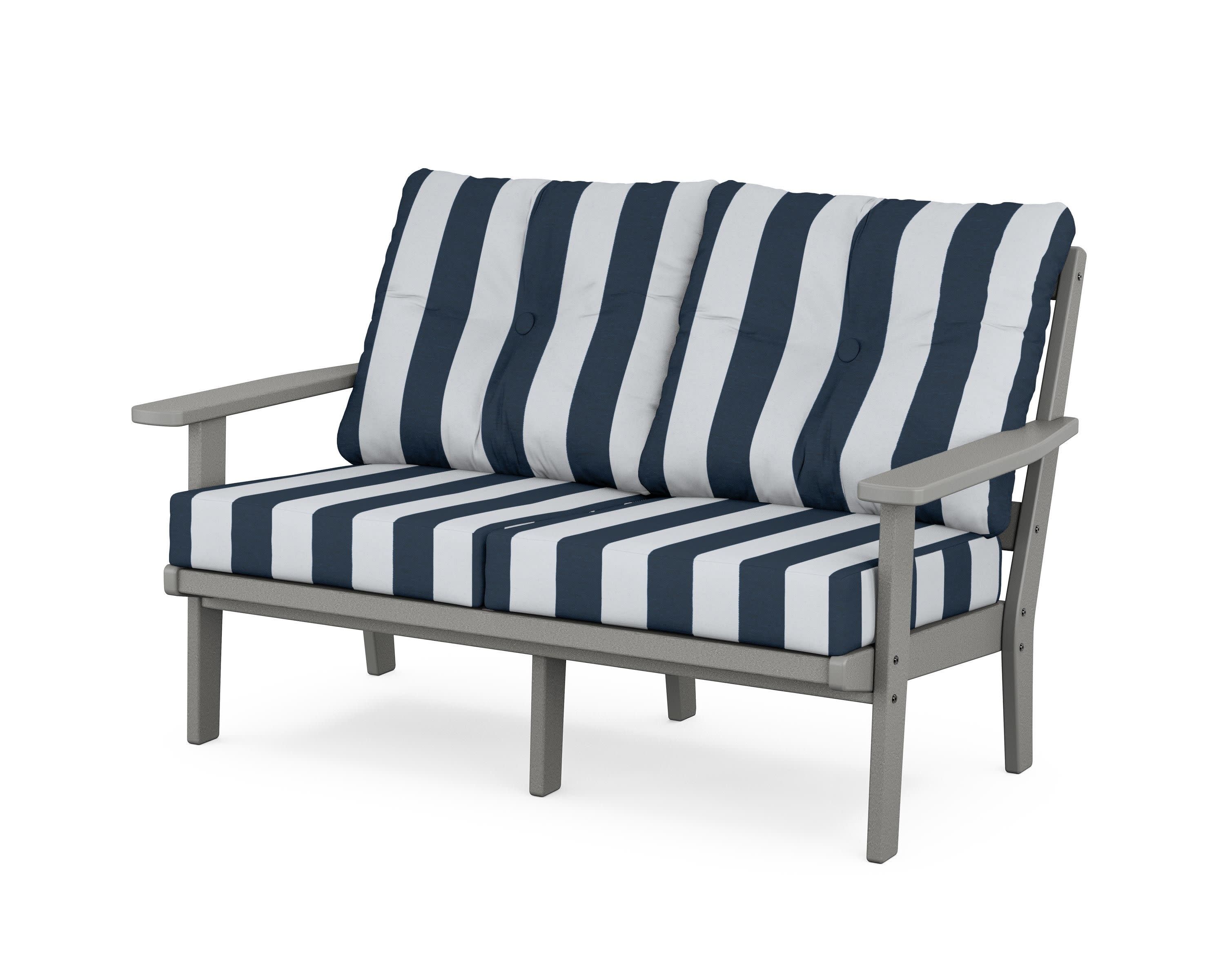 Prairie Deep SeatingLoveseat in Slate Grey / Cabana Stripe Marine Indigo