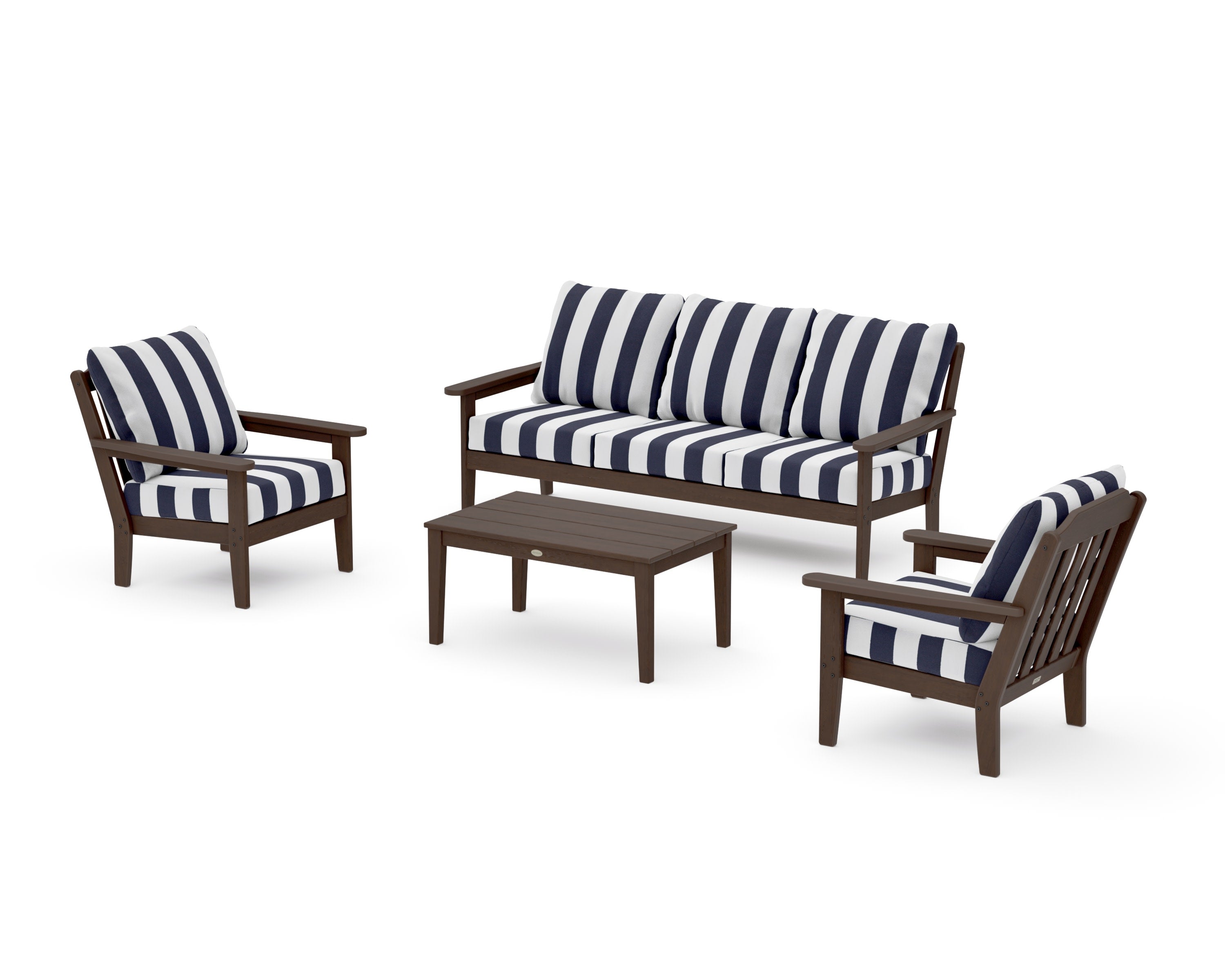 Cottage 4-Piece Deep Seating Set with Sofa in Kona / Cabana Stripe Navy