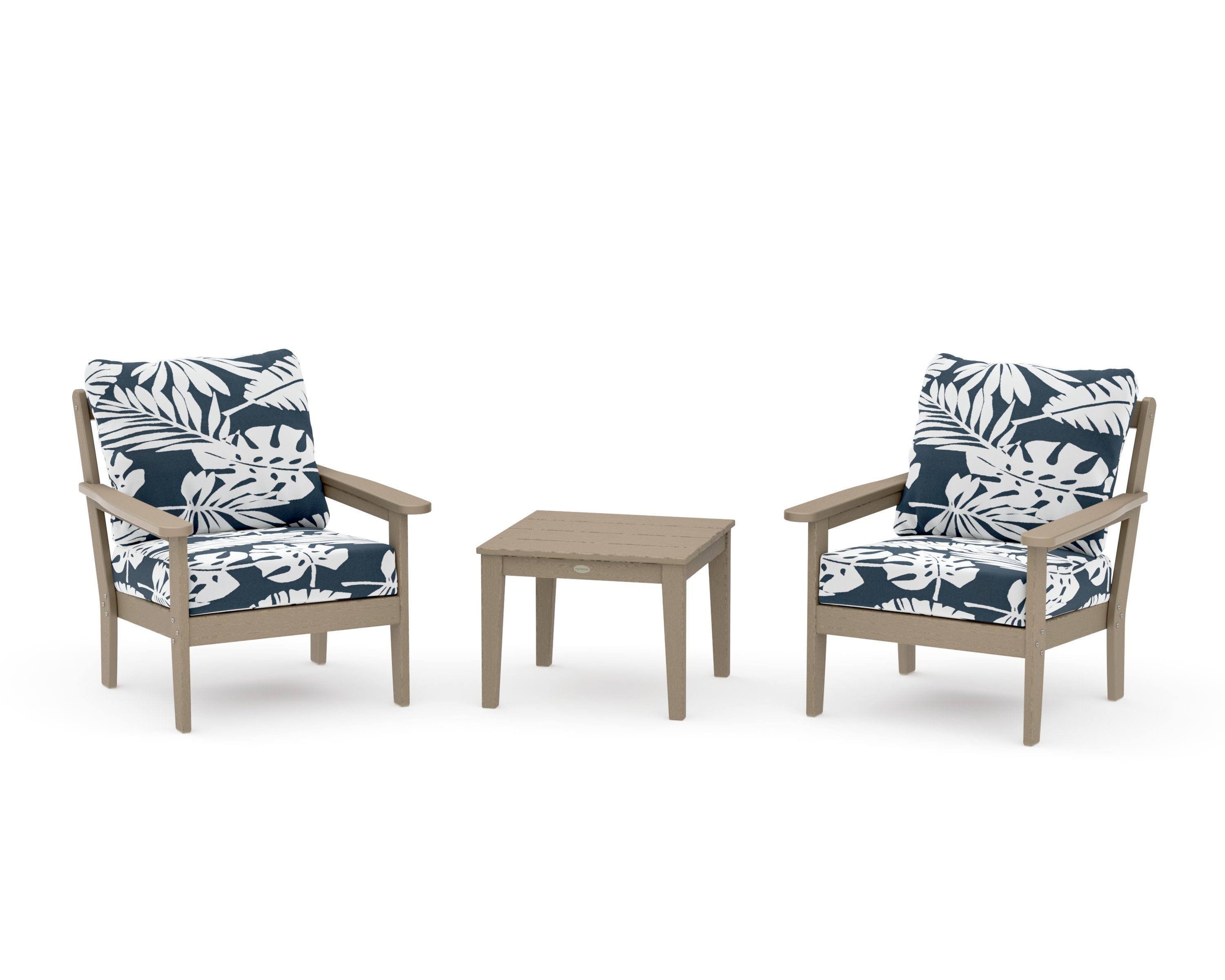 Cottage 3-Piece Deep Seating Set in Vintage Sahara / Leaf Marine Indigo
