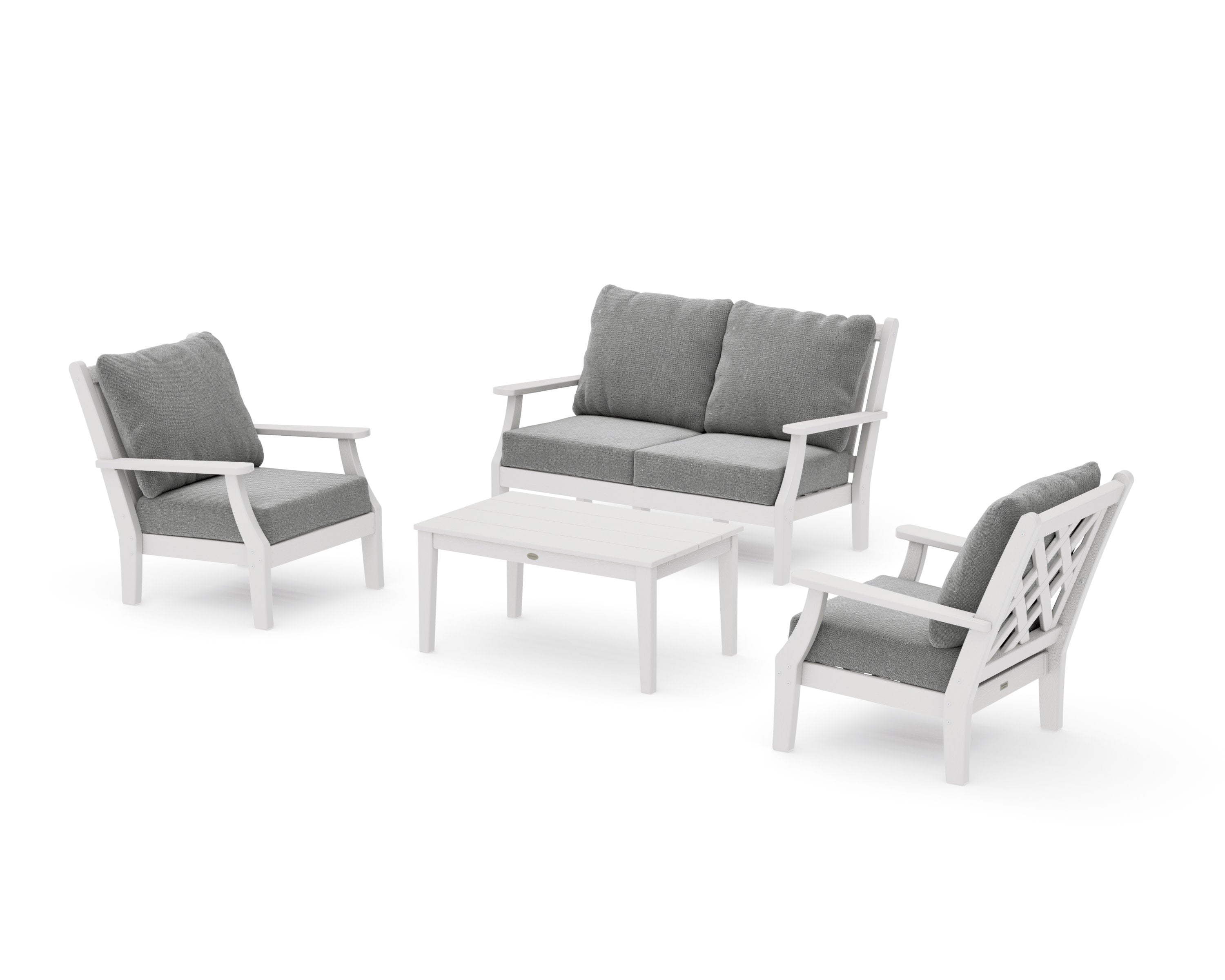 Wovendale 4-Piece Deep Seating Set with Loveseat in Vintage White / Grey Mist