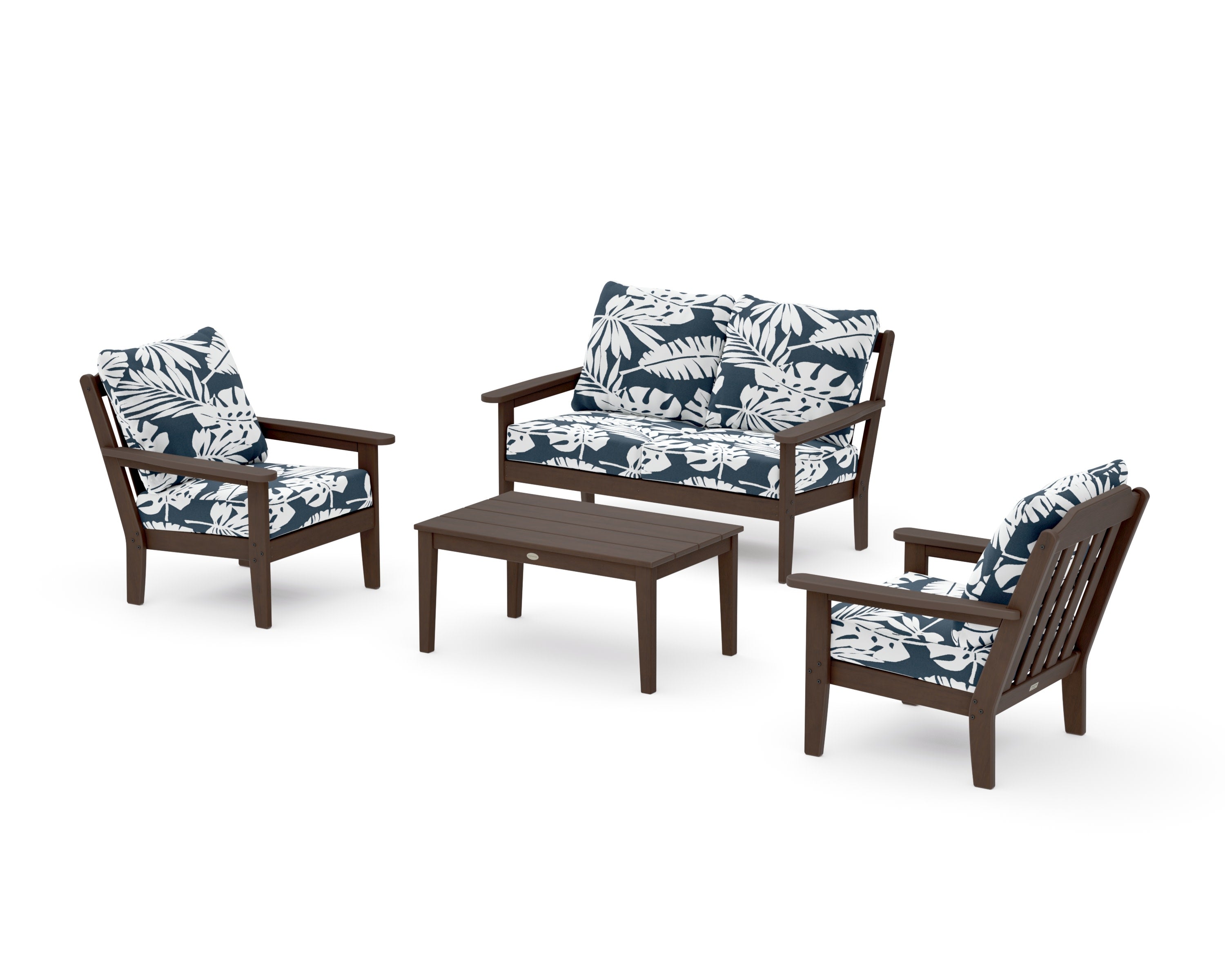 Cottage 4-Piece Deep Seating Set with Loveseat in Kona / Leaf Marine Indigo