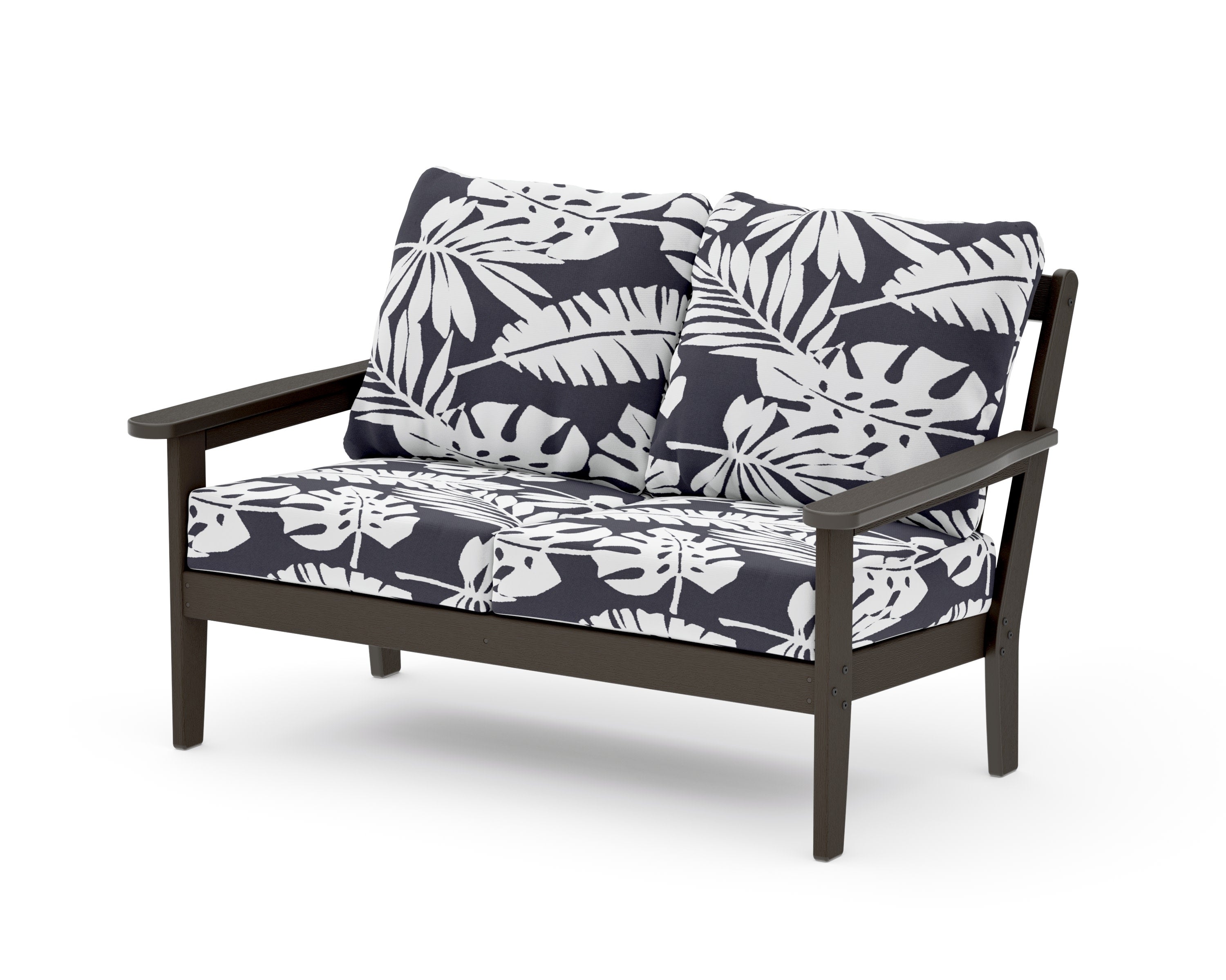 Cottage Deep Seating Loveseat in Vintage Coffee / Leaf Navy