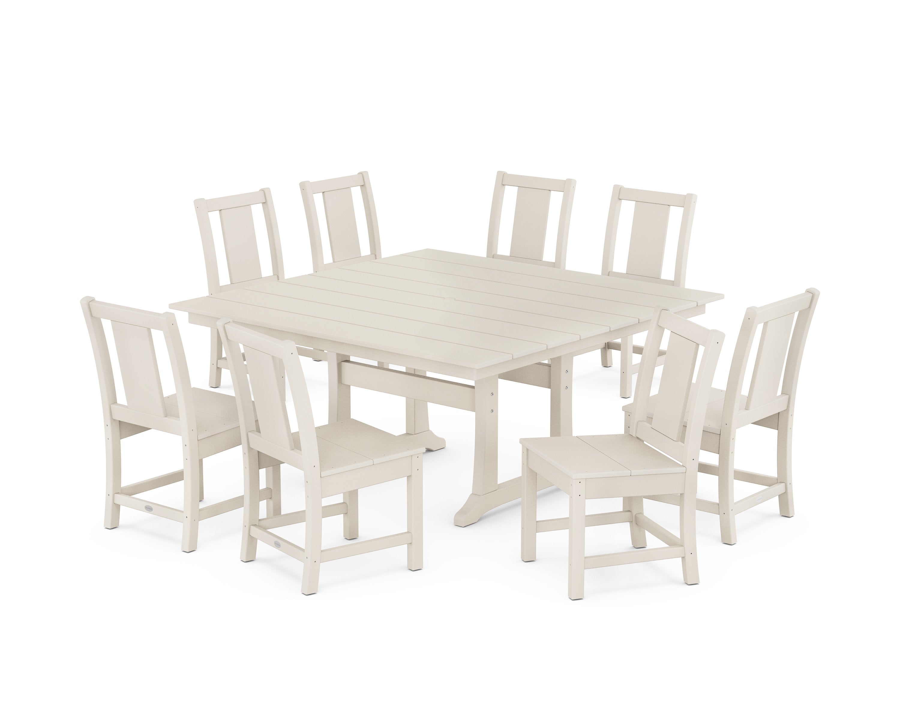 Prairie Side Chair 9-Piece Square Farmhouse Dining Set with Trestle Legs in Sand