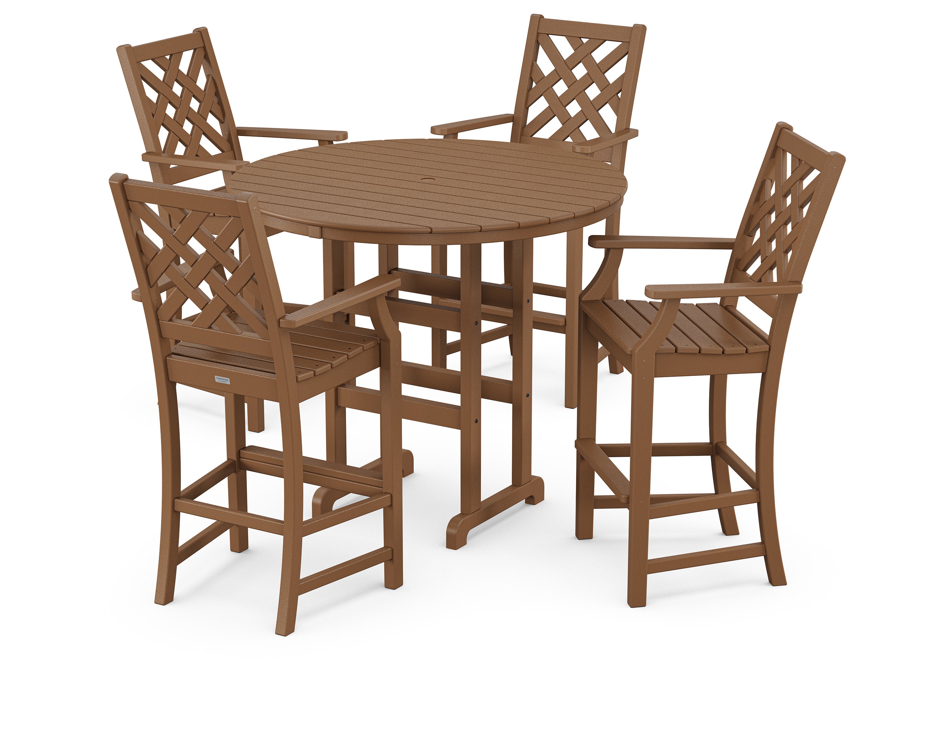 Wovendale 5-Piece Round Farmhouse Bar Set in Teak