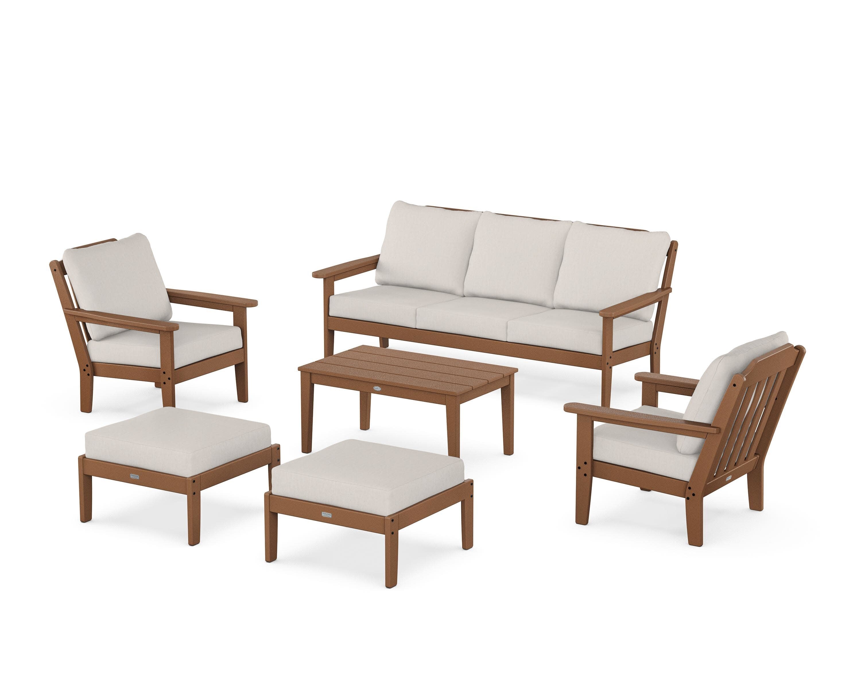 Cottage 6-Piece Lounge Sofa Set in Teak / Cast Ash