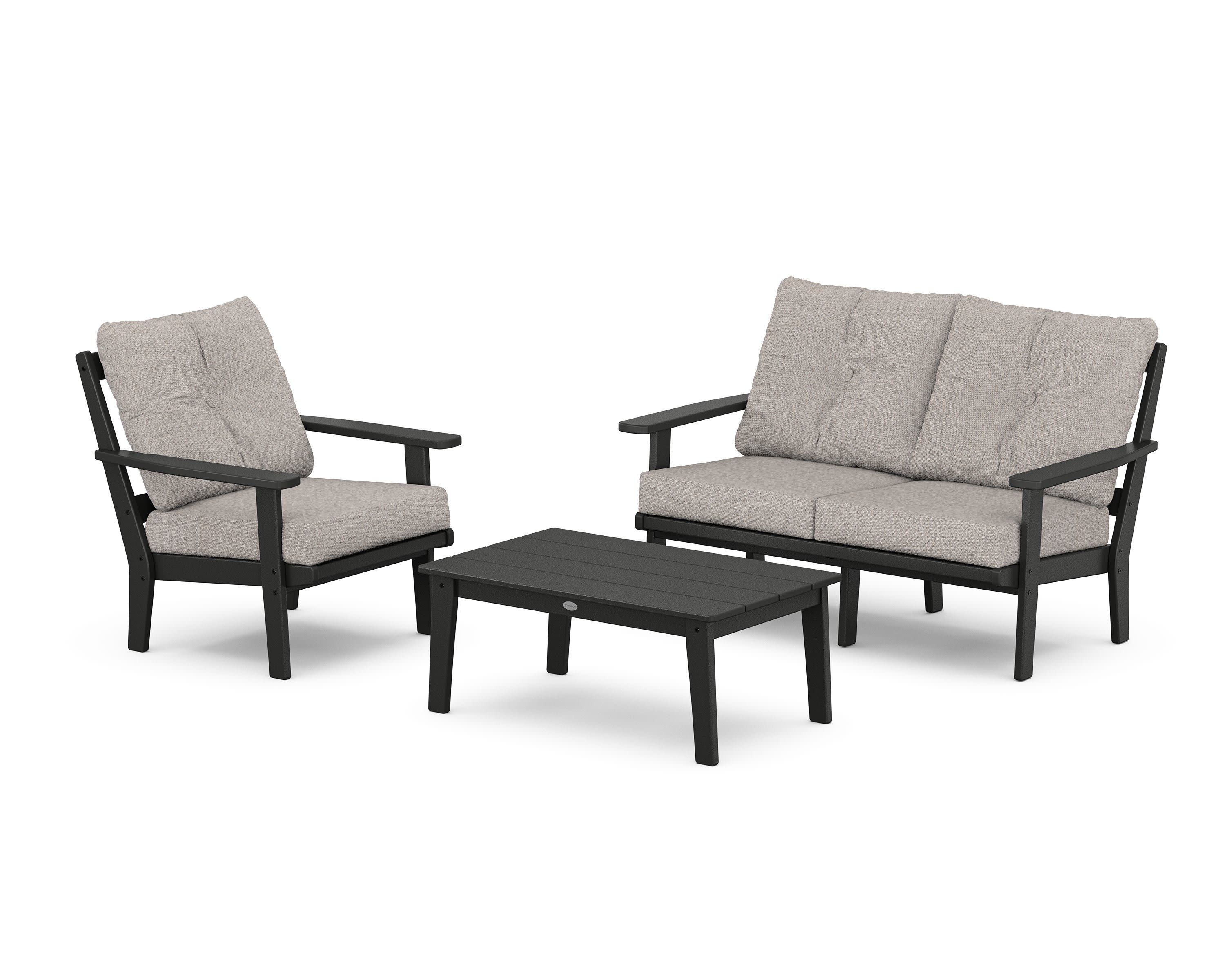Prairie 3-Piece Deep Seating Set with Loveseat in Black / Weathered Tweed