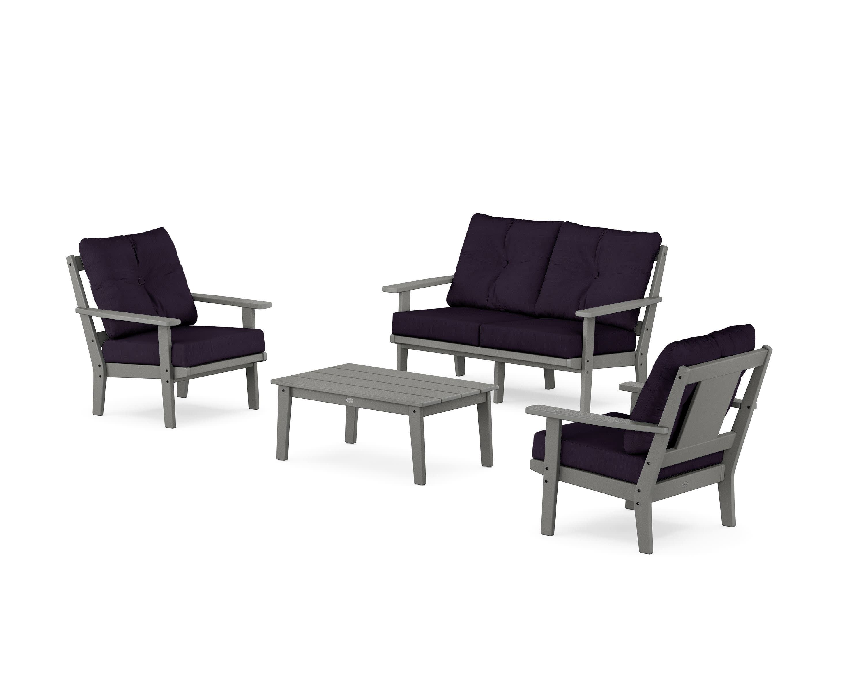 Prairie 4-Piece Deep Seating Set with Loveseat in Slate Grey / Navy Linen