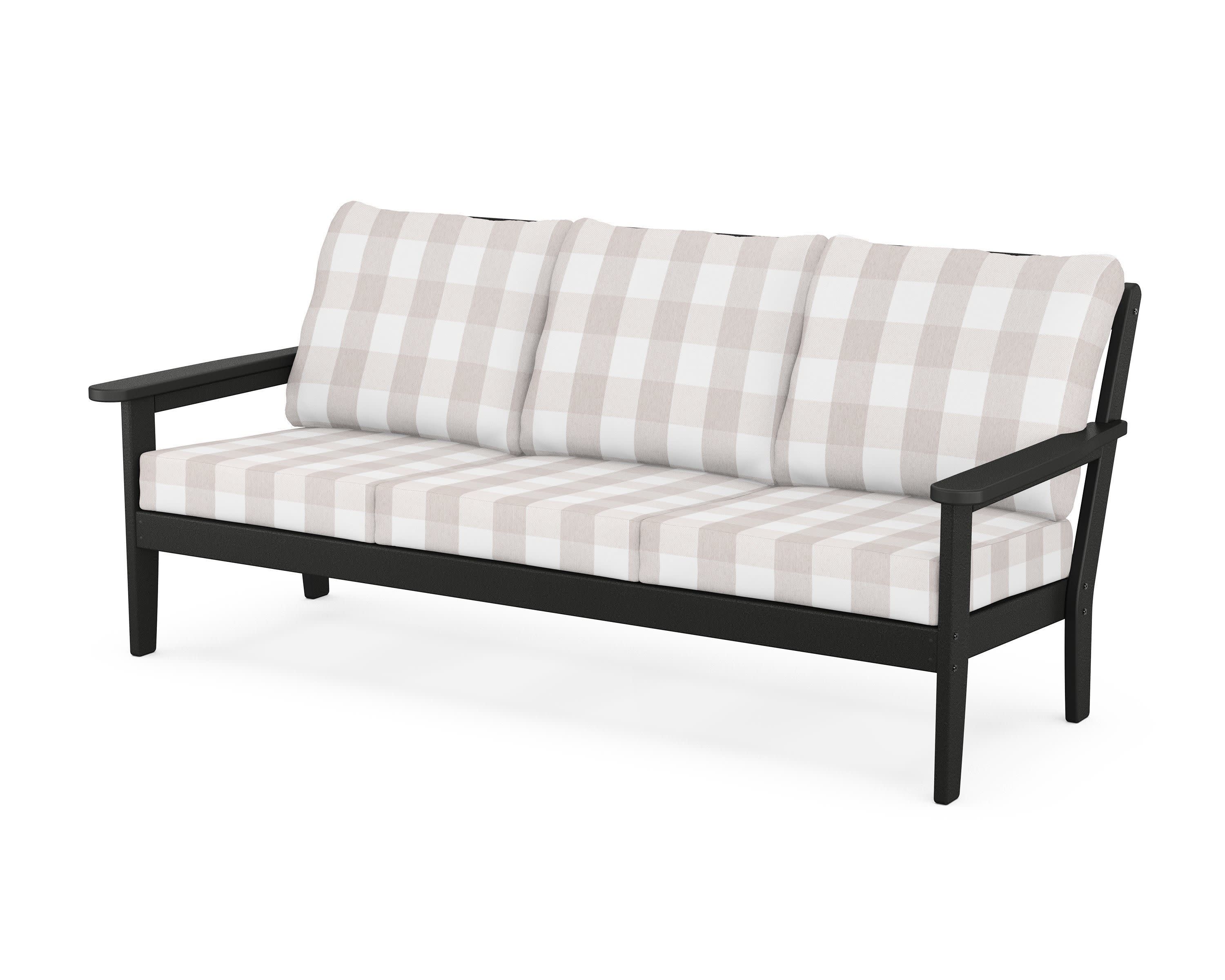 Cottage Deep Seating Sofa in Black / Buffalo Plaid Dune Burlap