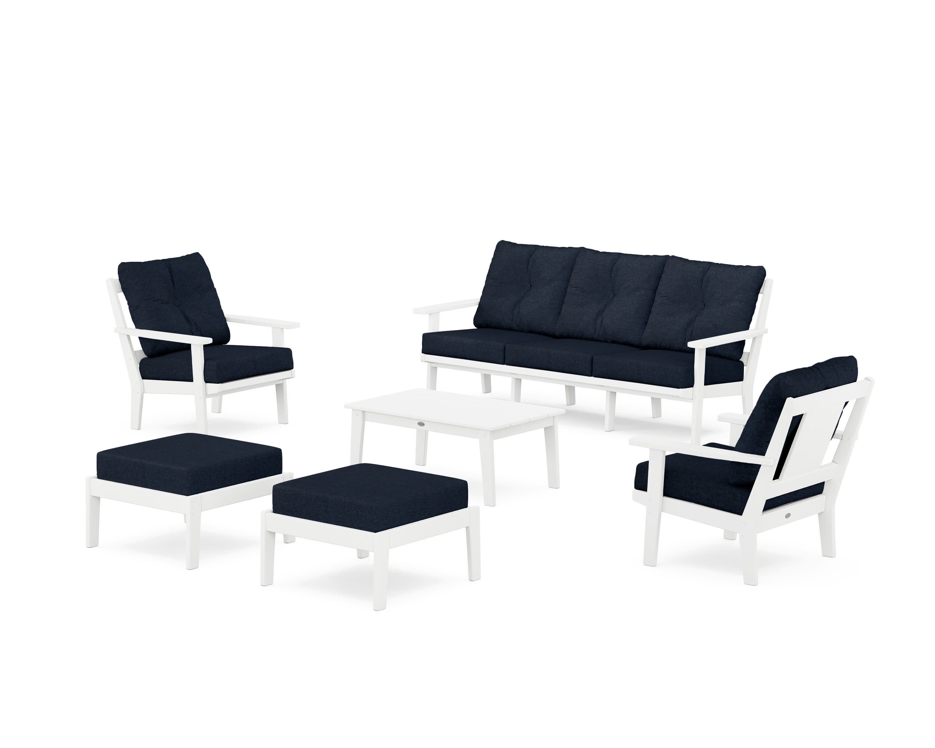 Prairie 6-Piece Lounge Sofa Set in White / Marine Indigo