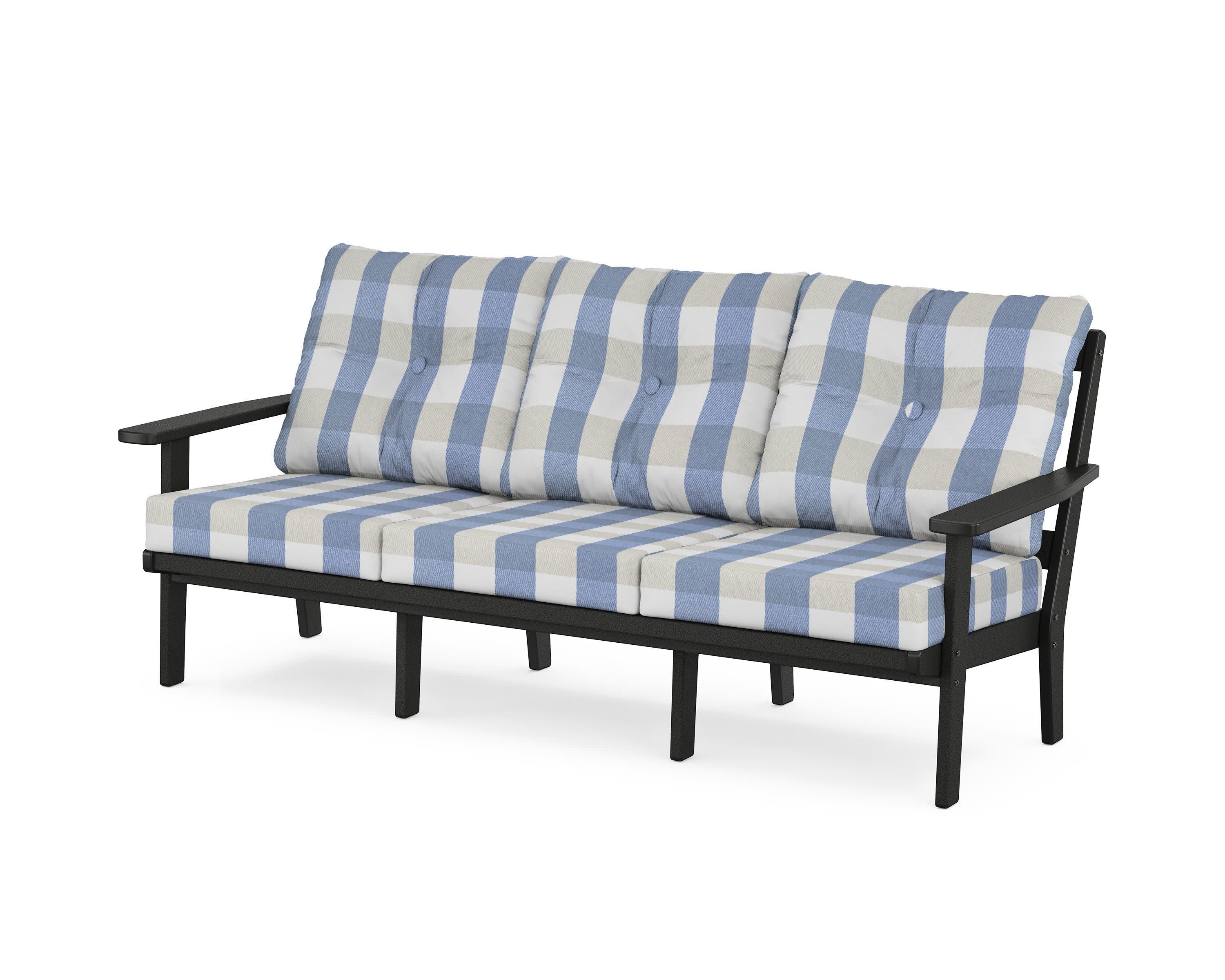 PrairieDeep Seating Sofa in Black / Buffalo Plaid Sky Blue