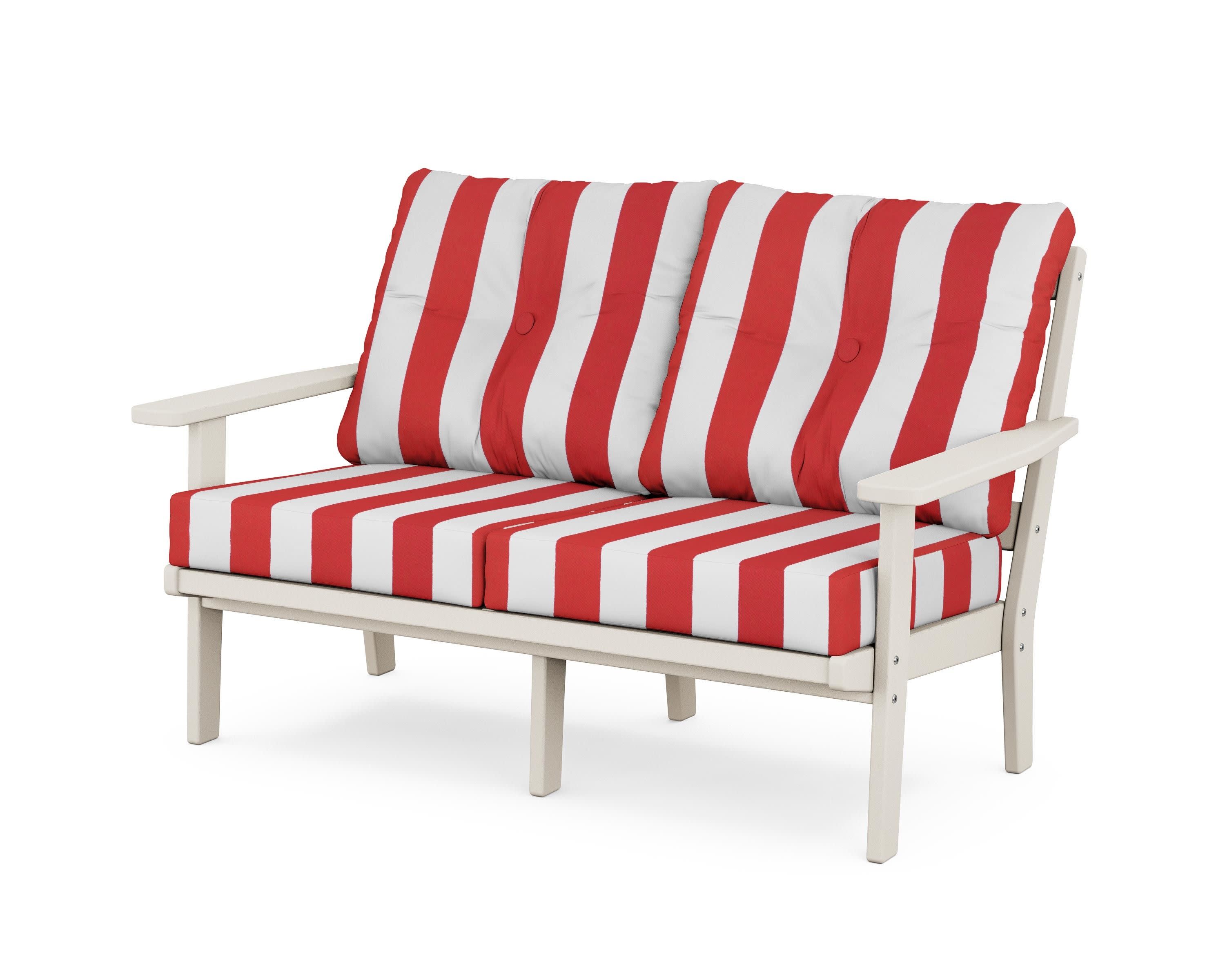 Prairie Deep SeatingLoveseat in Sand / Cabana Stripe Crimson