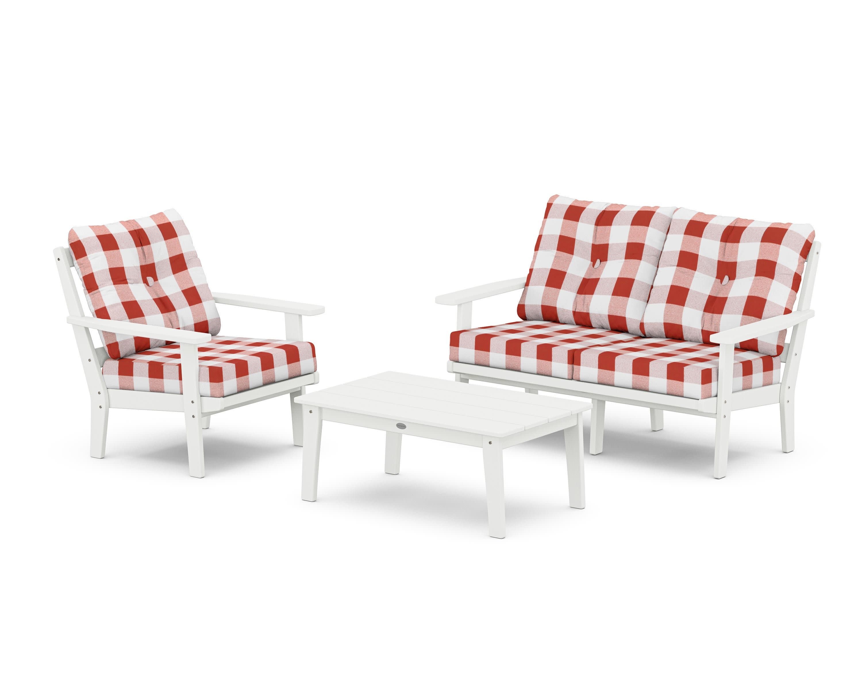 Prairie 3-Piece Deep Seating Set with Loveseat in White / Buffalo Plaid Crimson