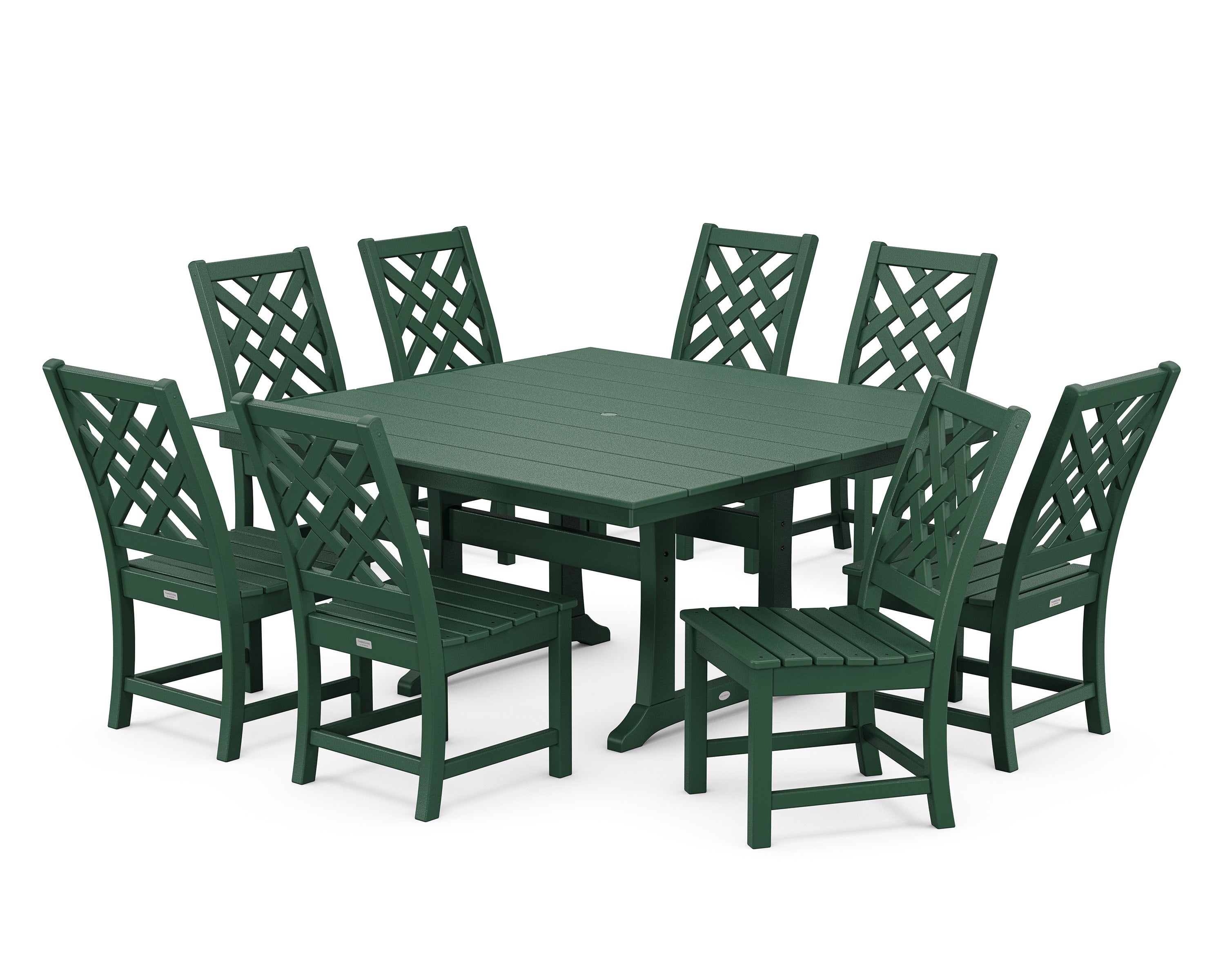 Wovendale Side Chair 9-Piece Square Farmhouse Dining Set with Trestle Legs in Green