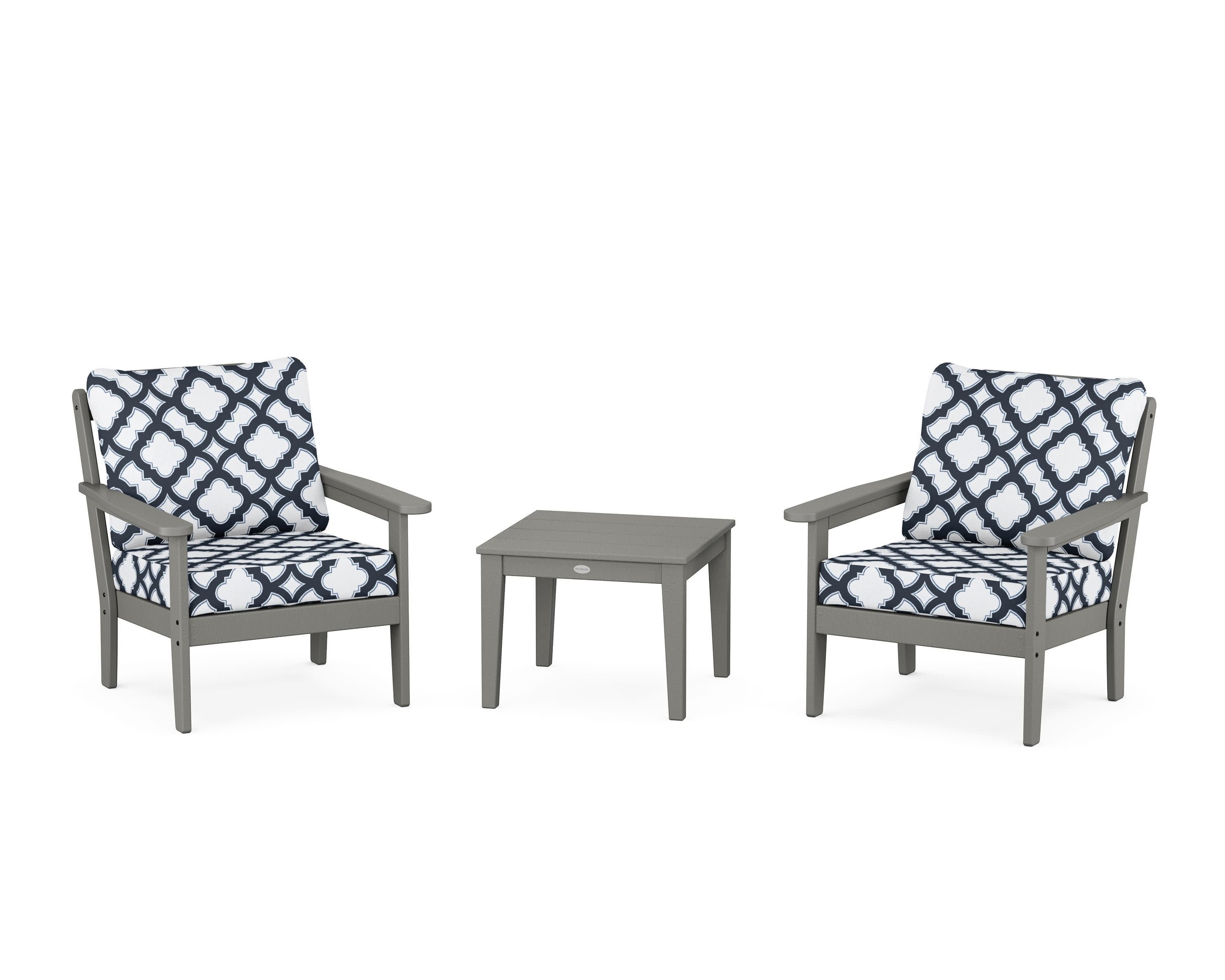 Cottage 3-Piece Deep Seating Set in Slate Grey / Trellis Marine Indigo