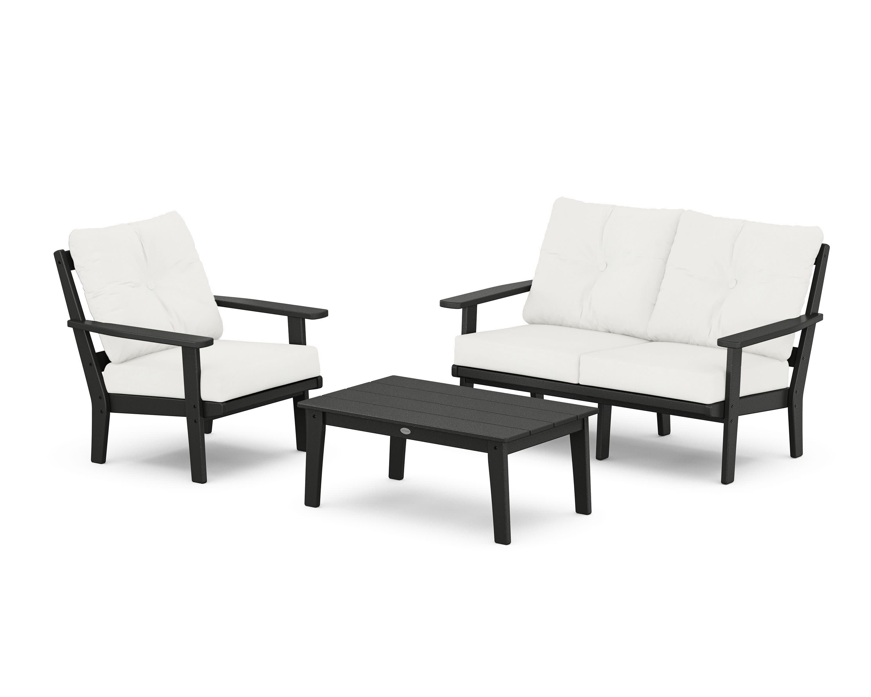 Prairie 3-Piece Deep Seating Set with Loveseat in Black / Natural Linen