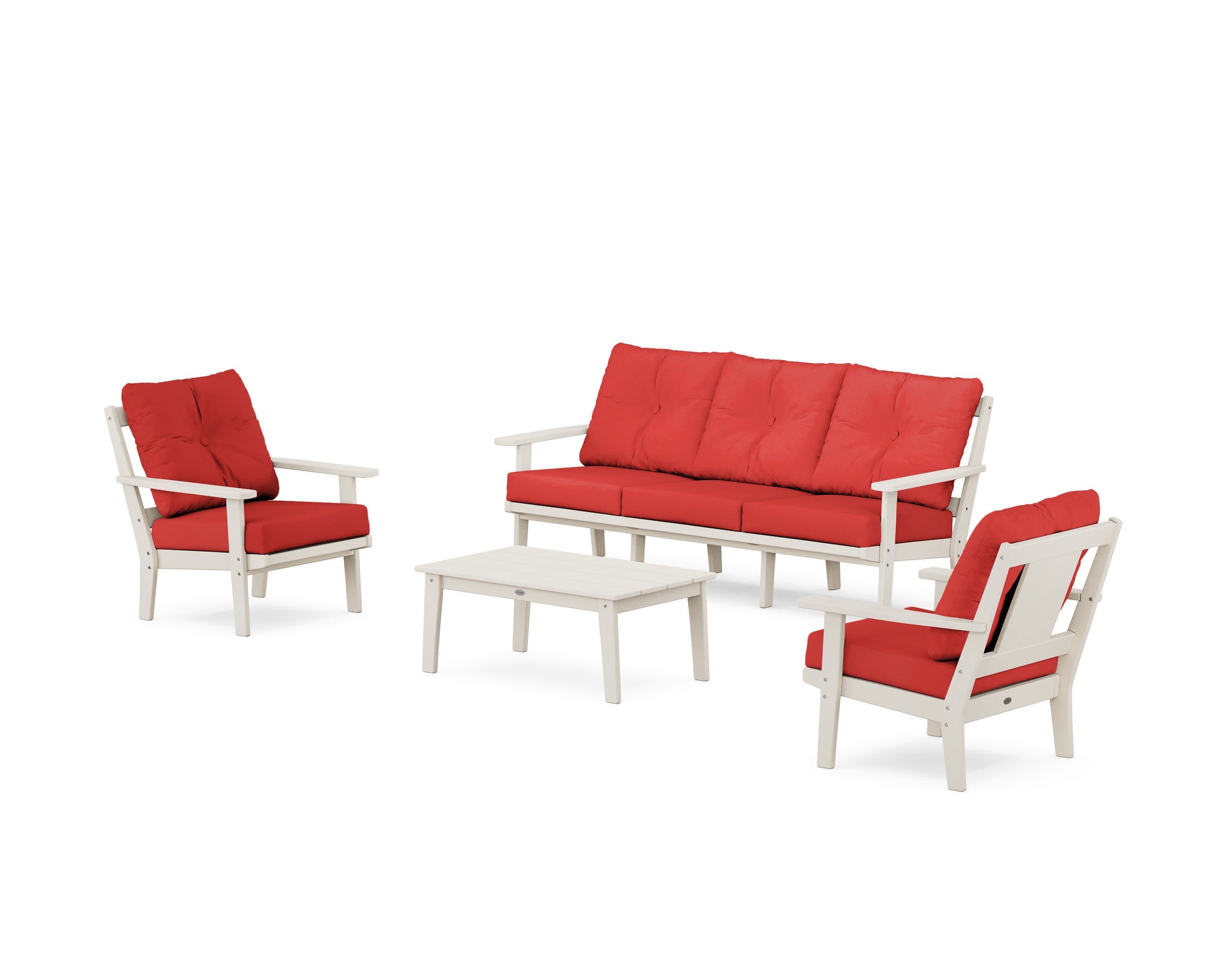 Prairie 4-Piece Deep Seating Set with Sofa in Sand / Crimson Linen