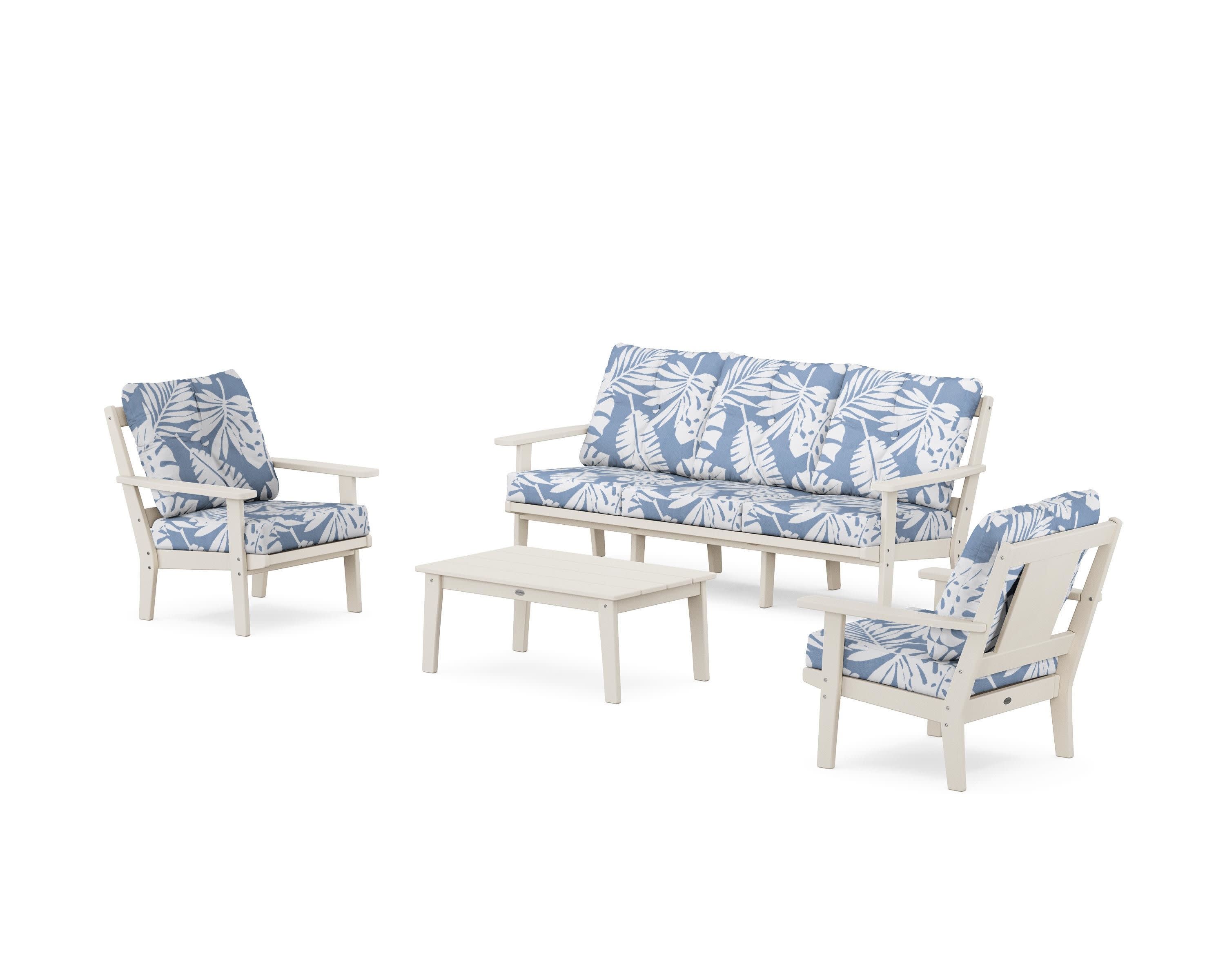 Prairie 4-Piece Deep Seating Set with Sofa in Sand / Leaf Sky Blue