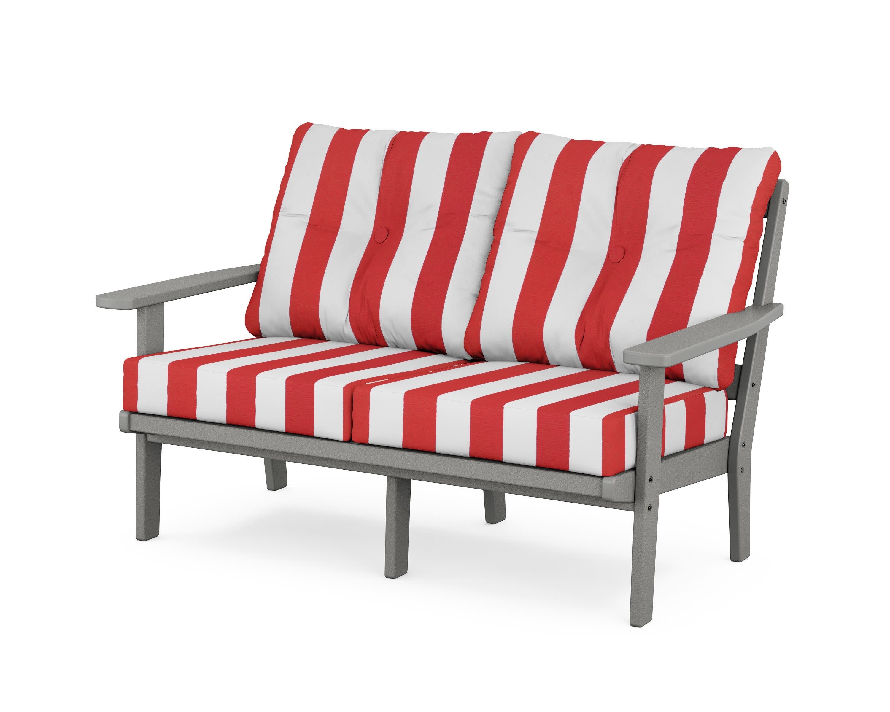 Prairie Deep SeatingLoveseat in Slate Grey / Cabana Stripe Crimson