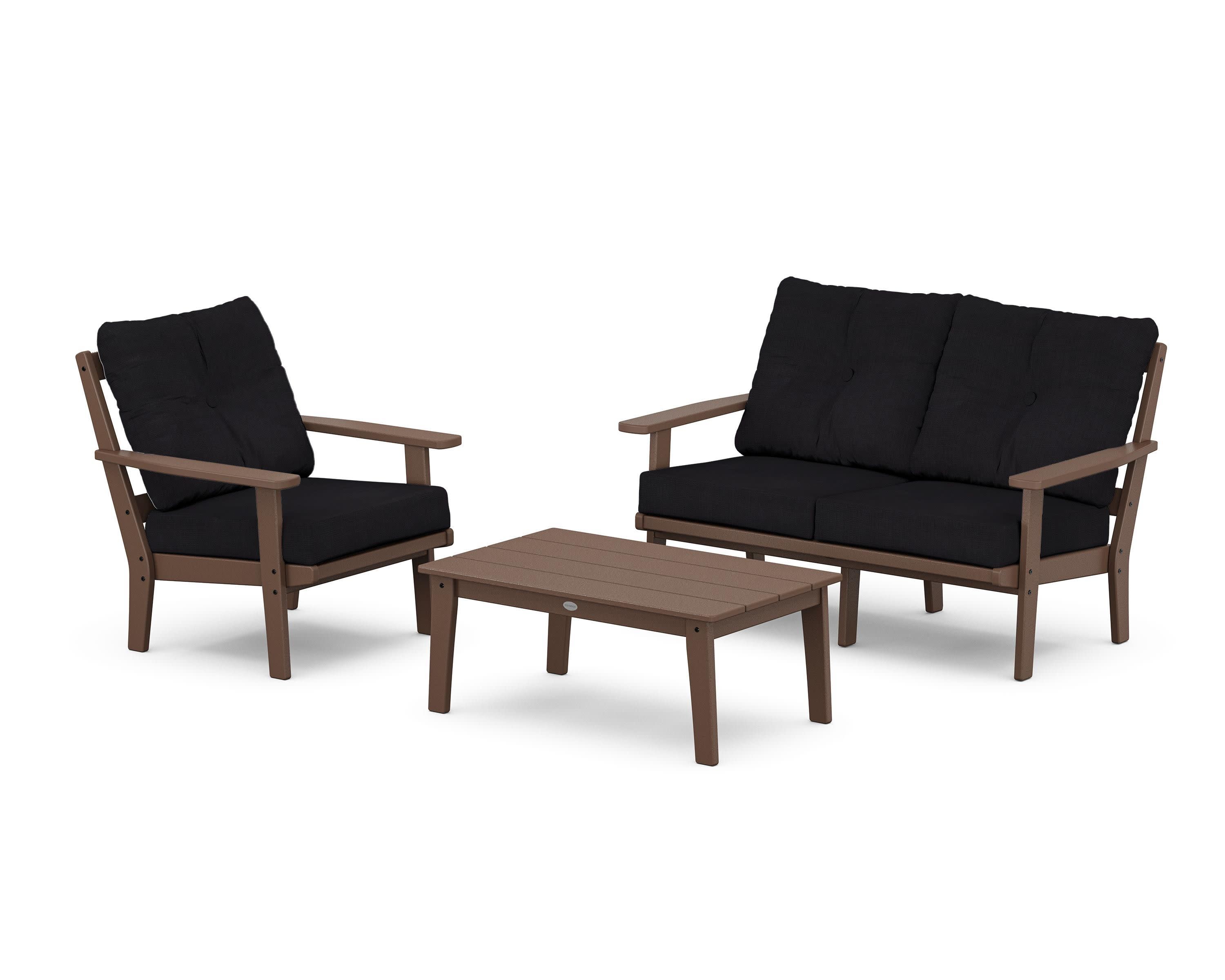 Prairie 3-Piece Deep Seating Set with Loveseat in Mahogany / Midnight Linen