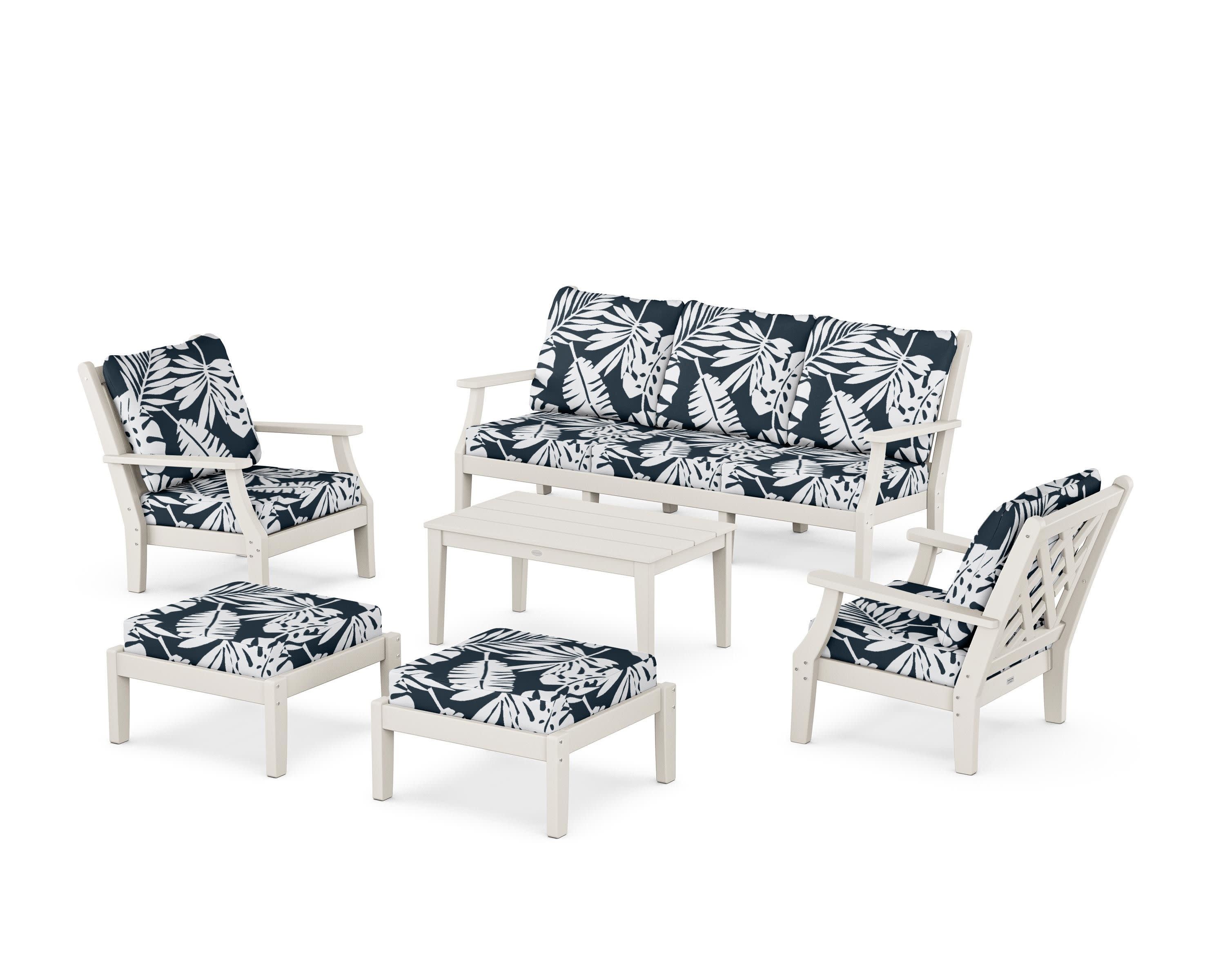 Wovendale 6-Piece Lounge Sofa Set in Sand / Leaf Marine Indigo