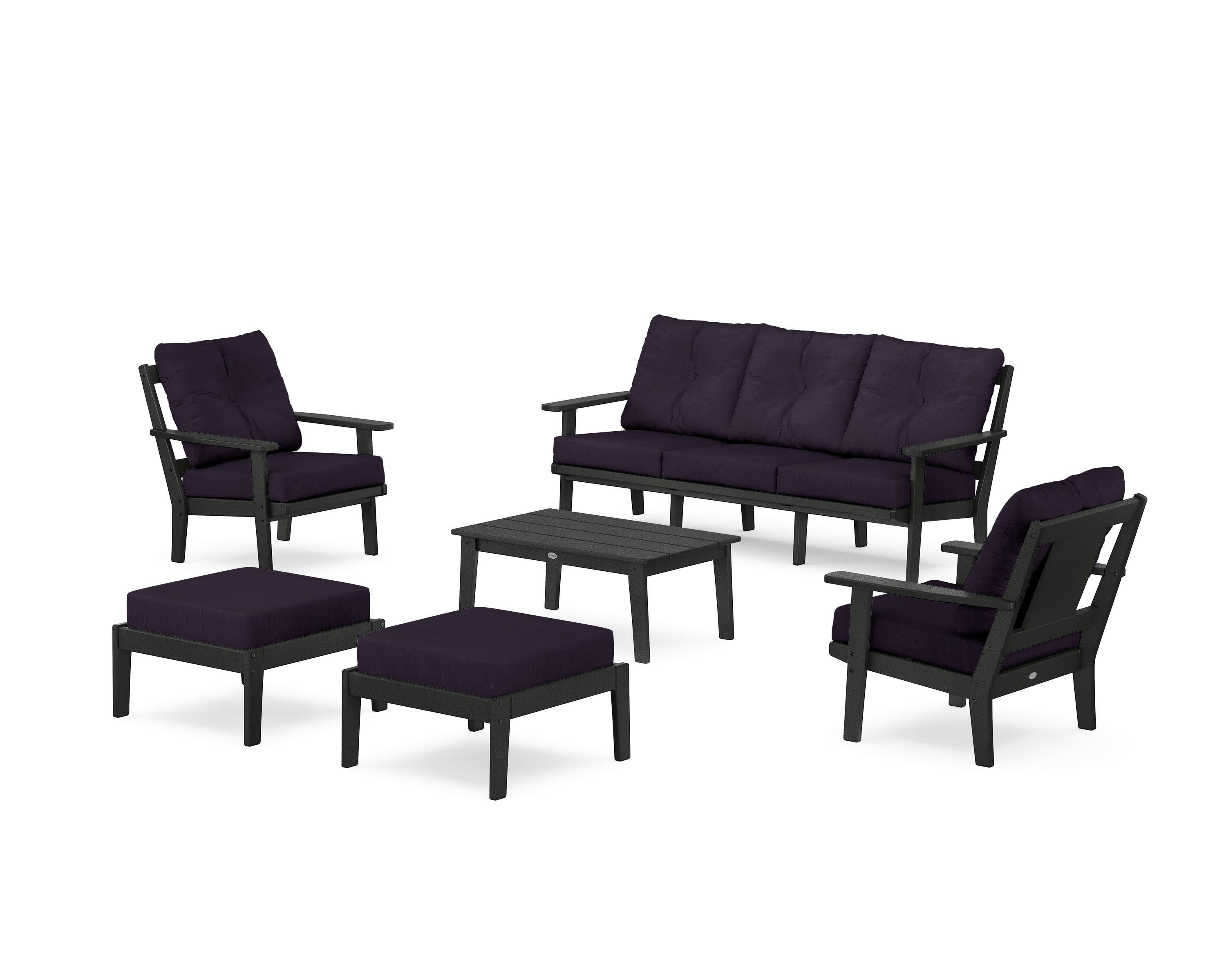 Prairie 6-Piece Lounge Sofa Set in Black / Navy Linen