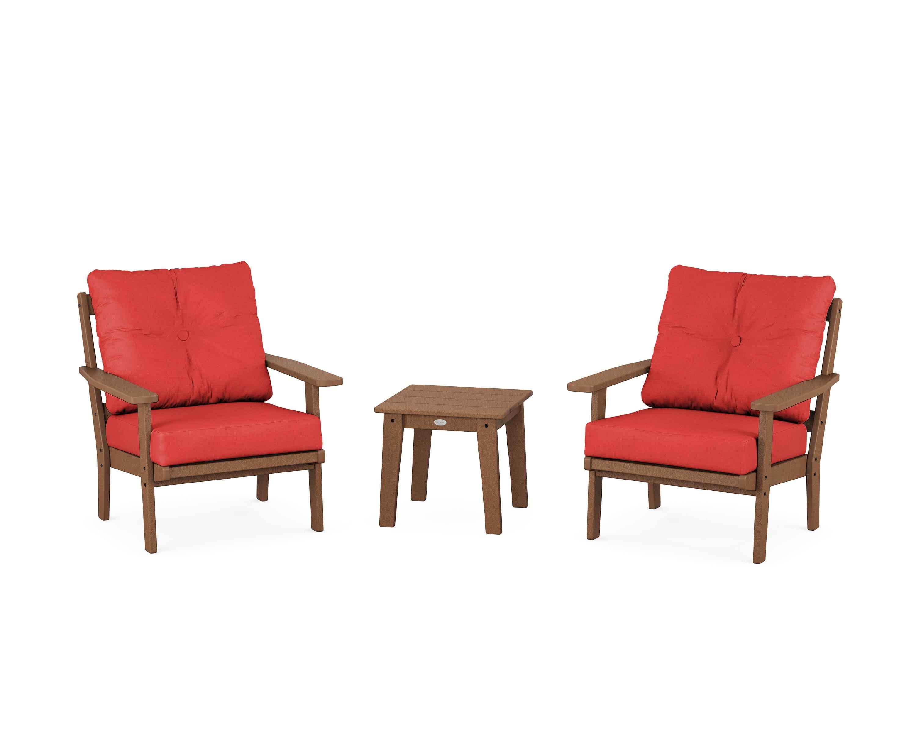Prairie 3-Piece Deep Seating Set in Teak / Crimson Linen