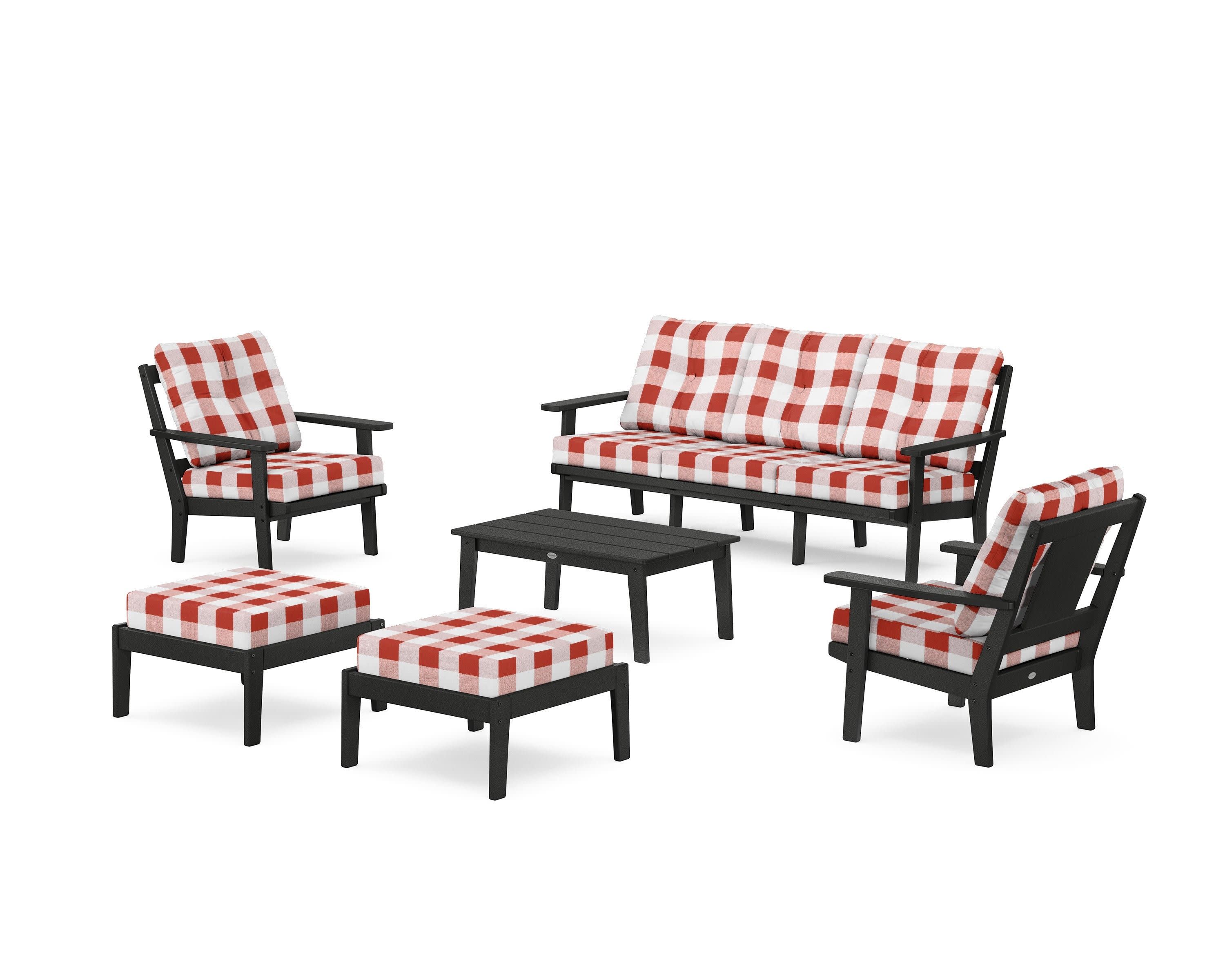 Prairie 6-Piece Lounge Sofa Set in Black / Buffalo Plaid Crimson