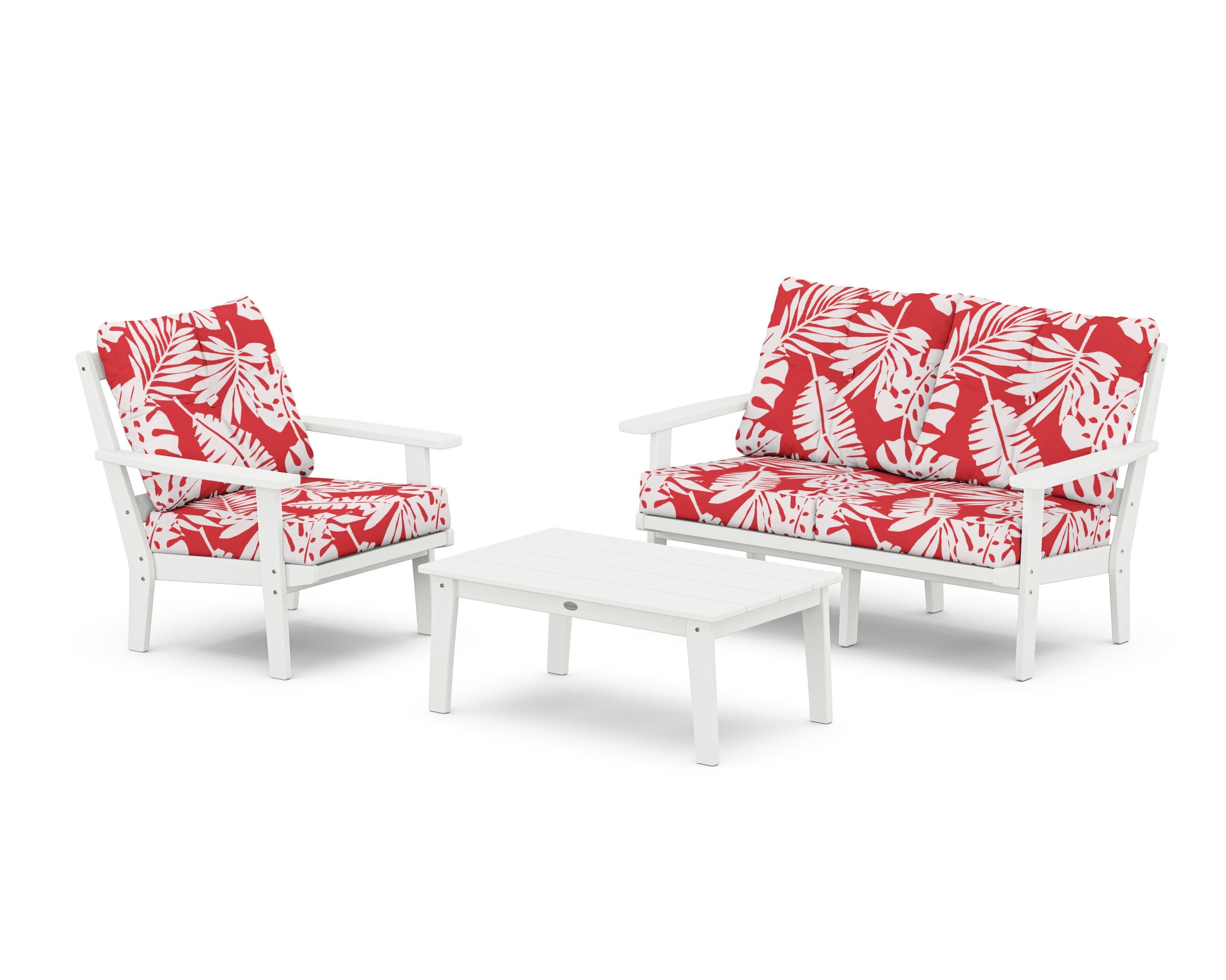 Prairie 3-Piece Deep Seating Set with Loveseat in White / Leaf Crimson